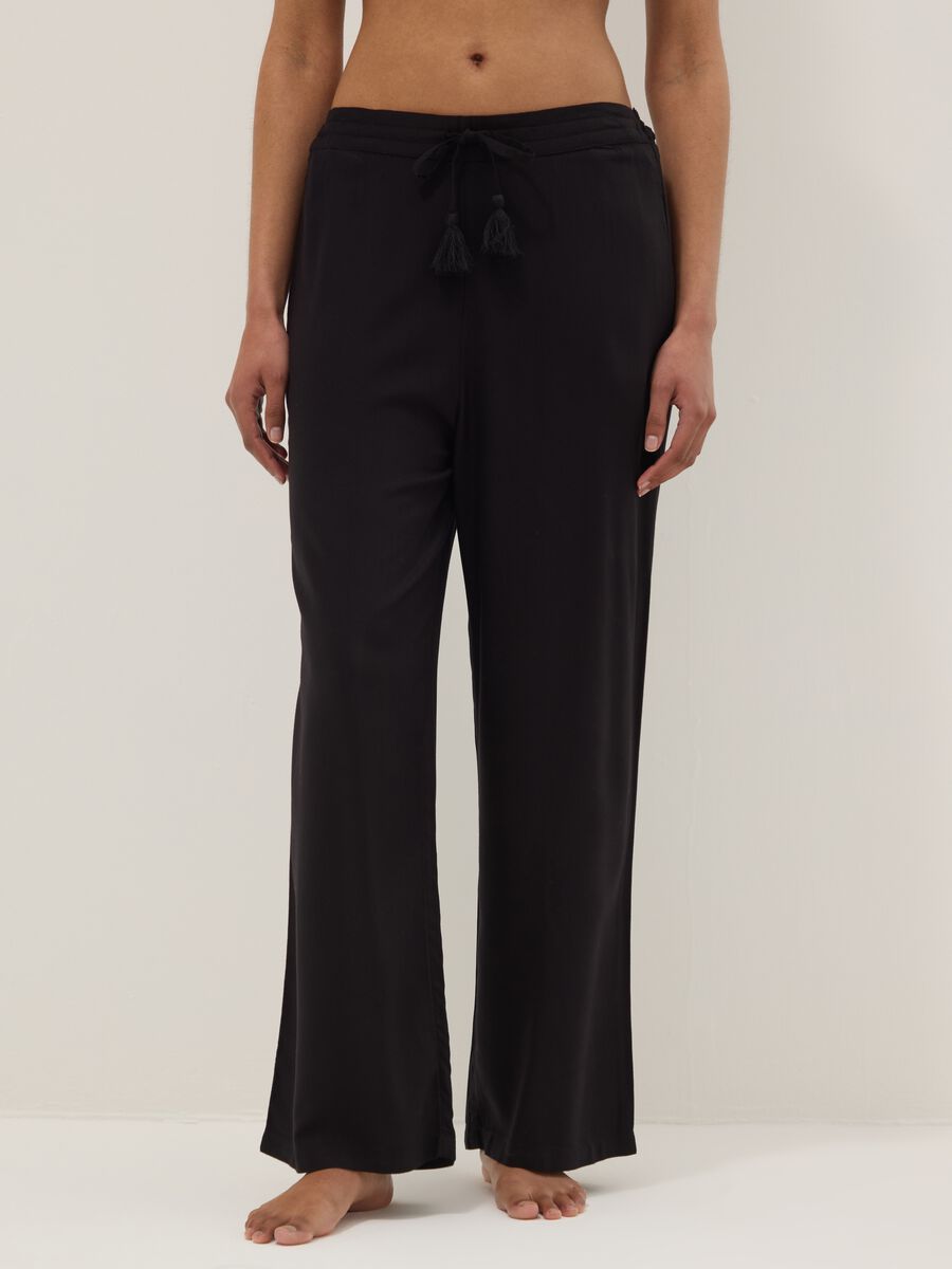 Black pure viscose long trousers_1