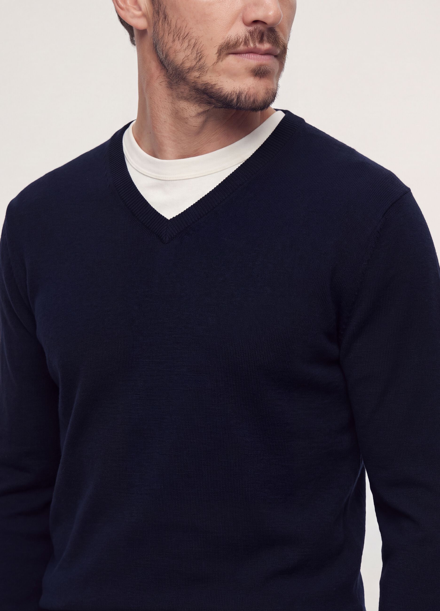 Blue viscose-blend V-neck jumper, regular fit