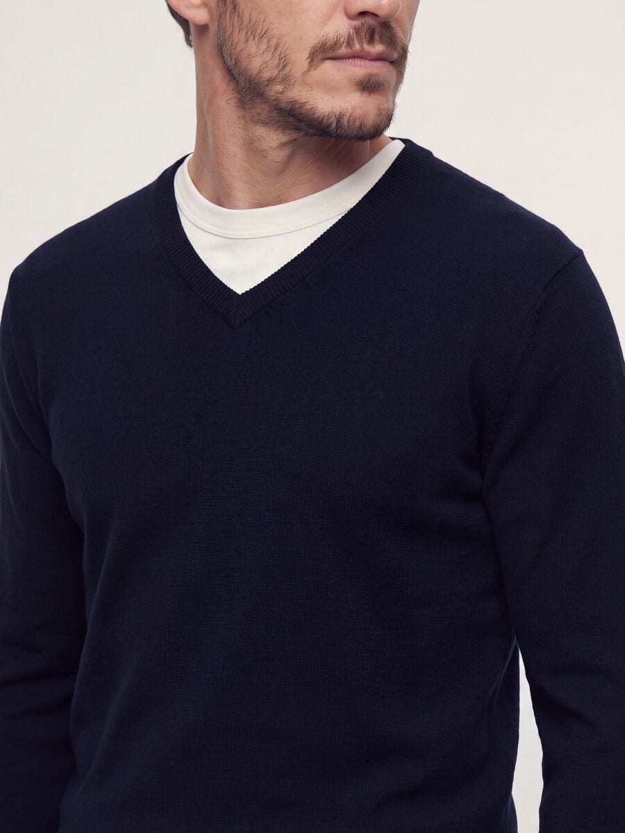 Blue viscose-blend V-neck jumper, regular fit_0