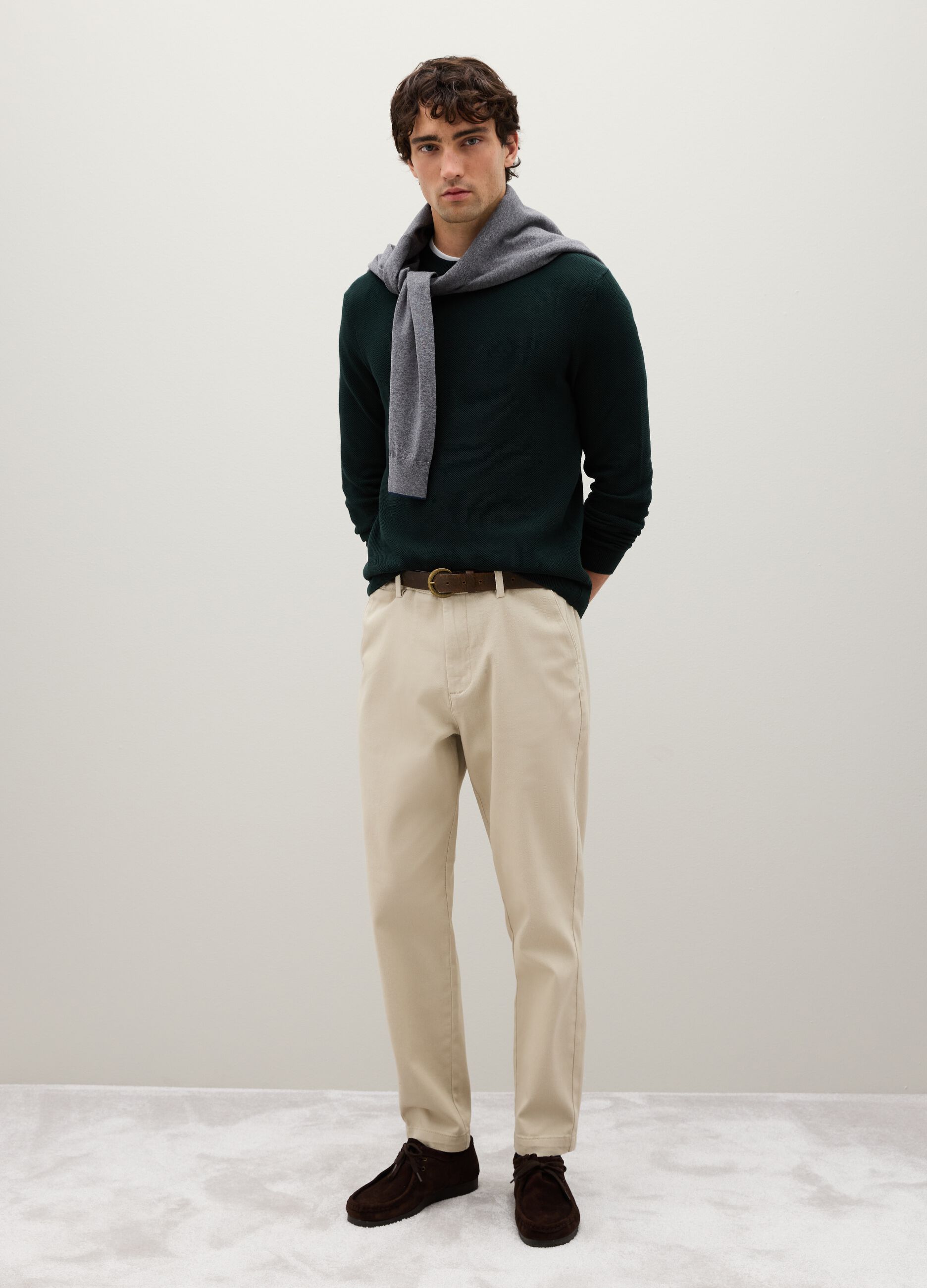 Grey Crew Neck Cotton Sweater