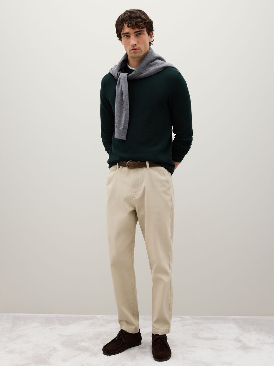 Blue Cotton Sweater with Round Neck_1