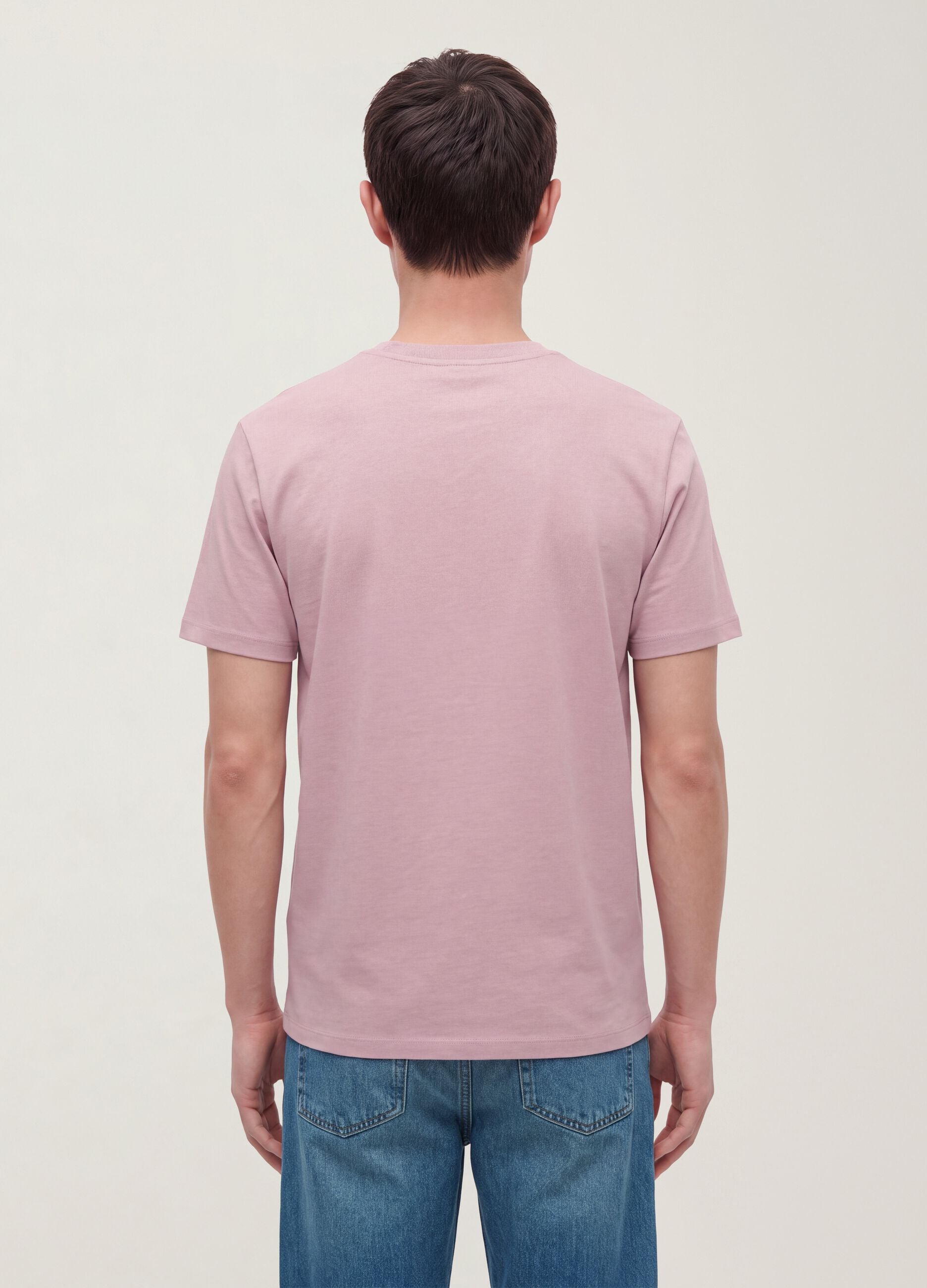 Purple mercerised pure cotton crew-neck T-shirt, regular fit