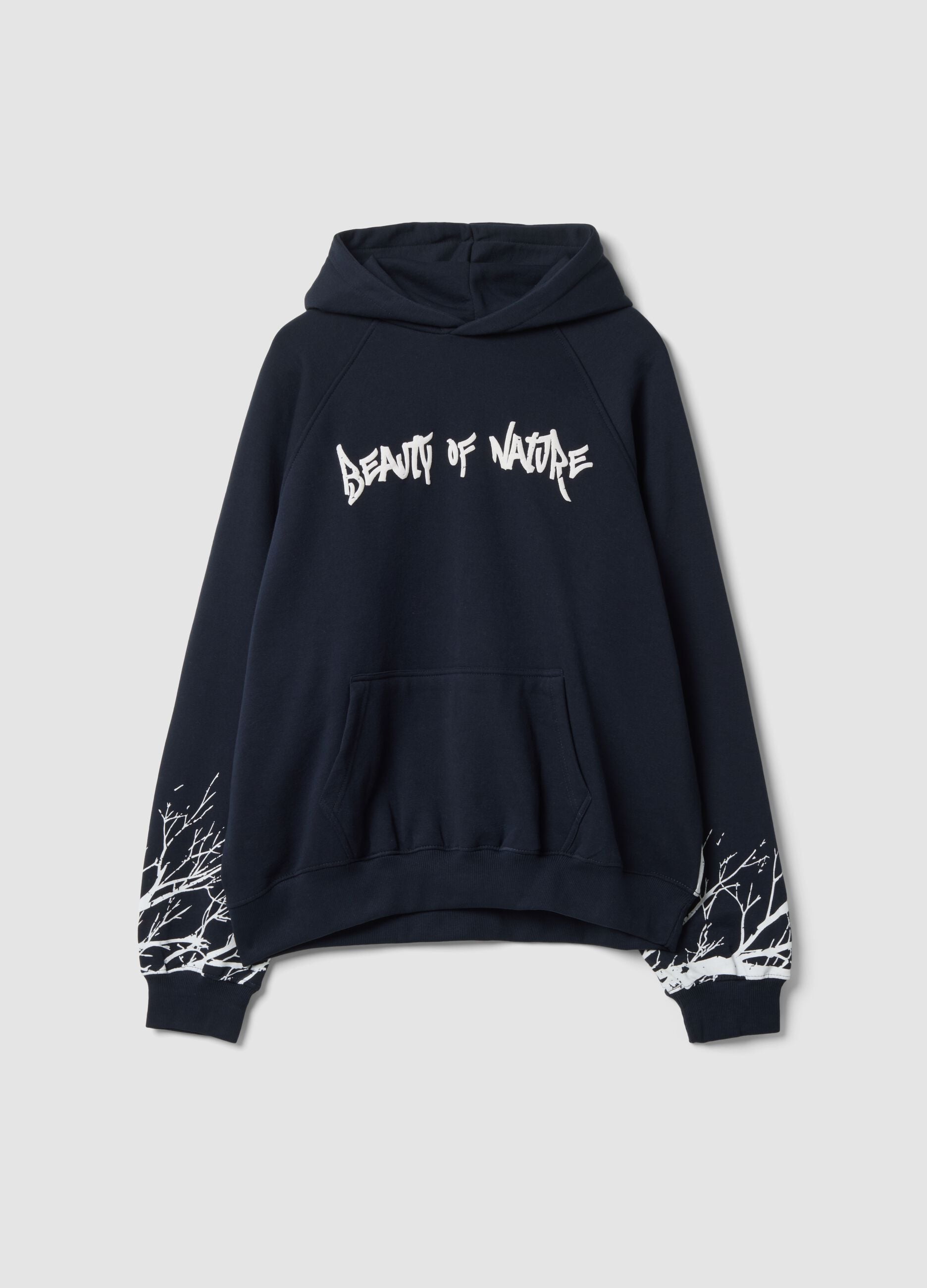 Black cotton-blend hoodie with graphic print