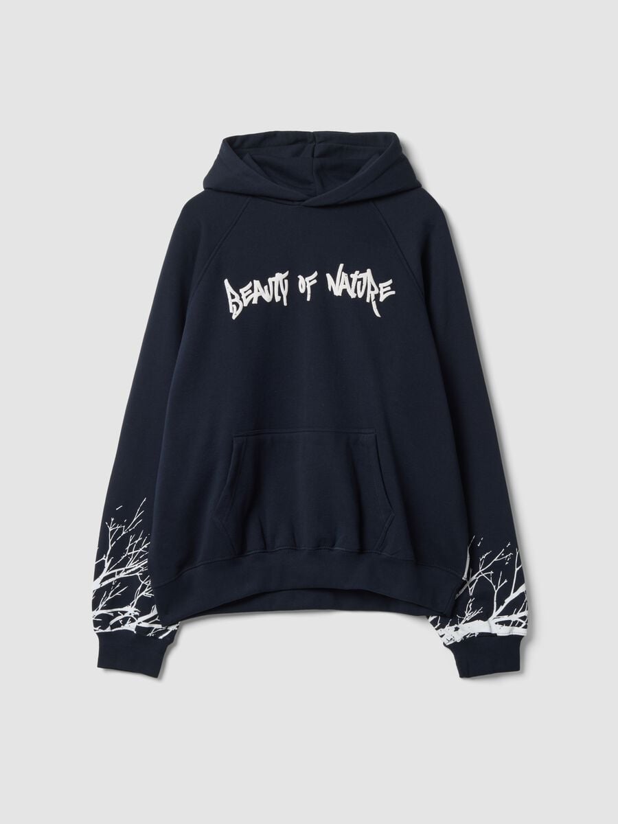Black cotton-blend hoodie with graphic print_0