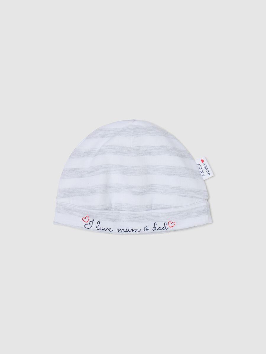 Striped cotton hat with I Love Mum & Dad embroidery_0