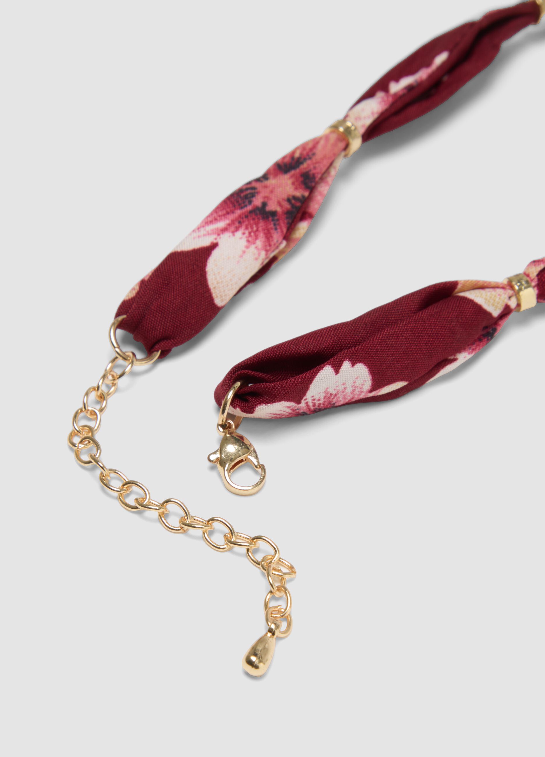 Red floral-print necklace with gold-tone charms