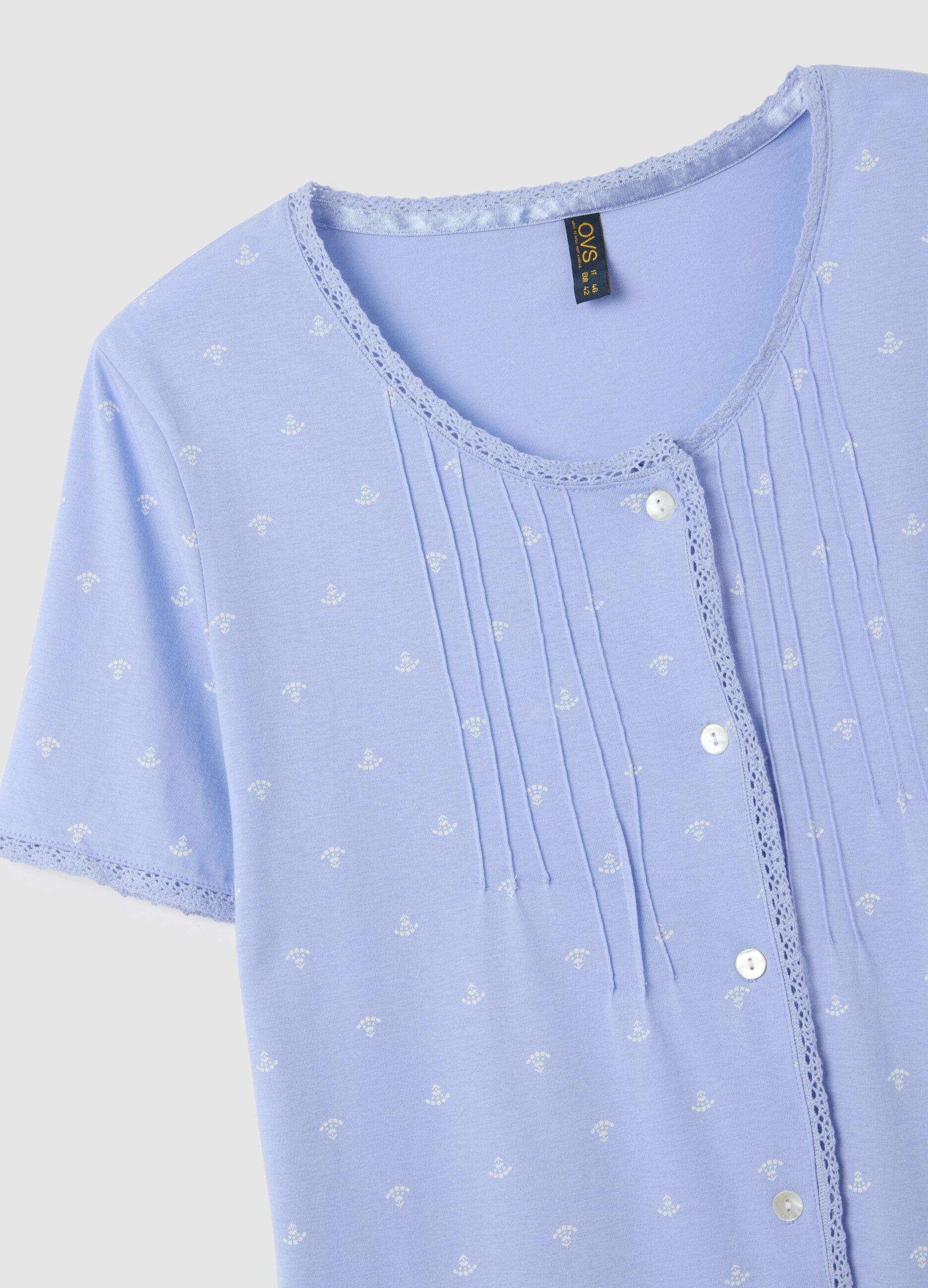 Camicia da notte in puro cotone azzurro con micro fantasia 