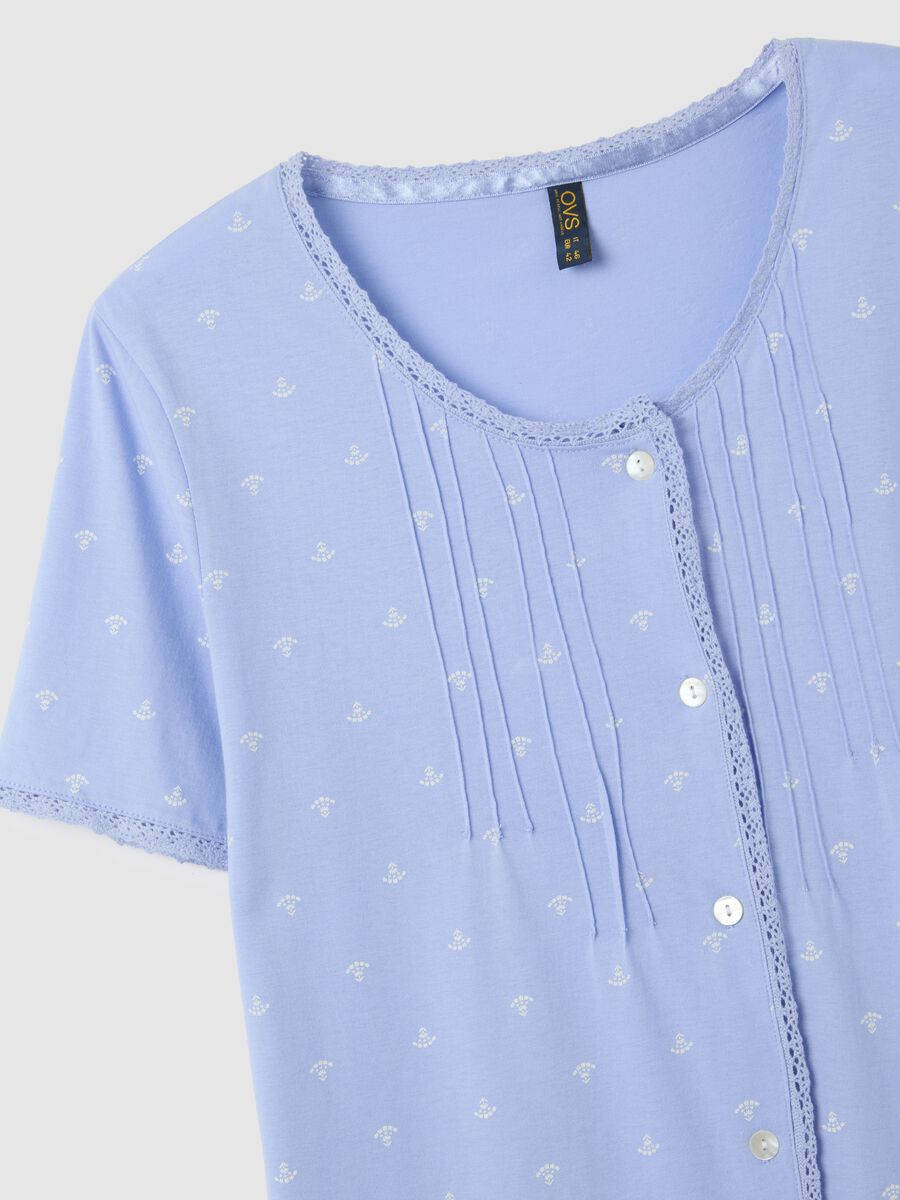 Camicia da notte in puro cotone azzurro con micro fantasia _1