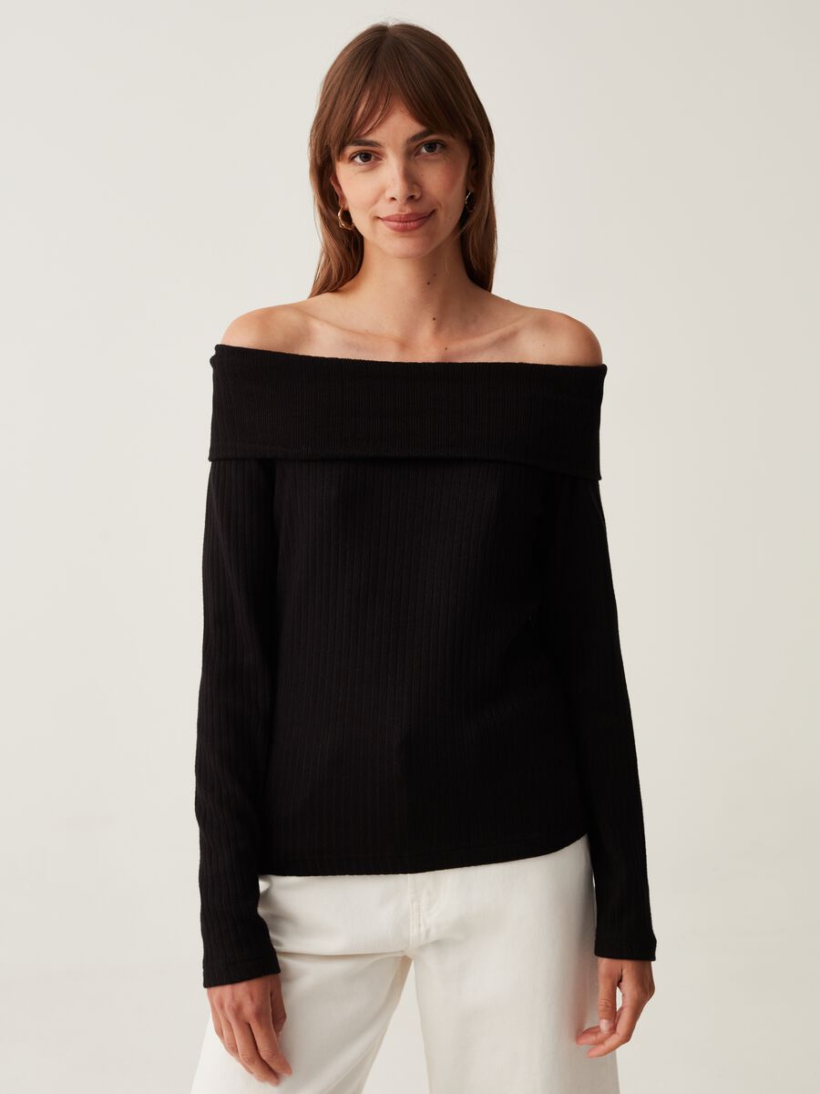 Flat ribbed T-shirt with drop shoulders_1