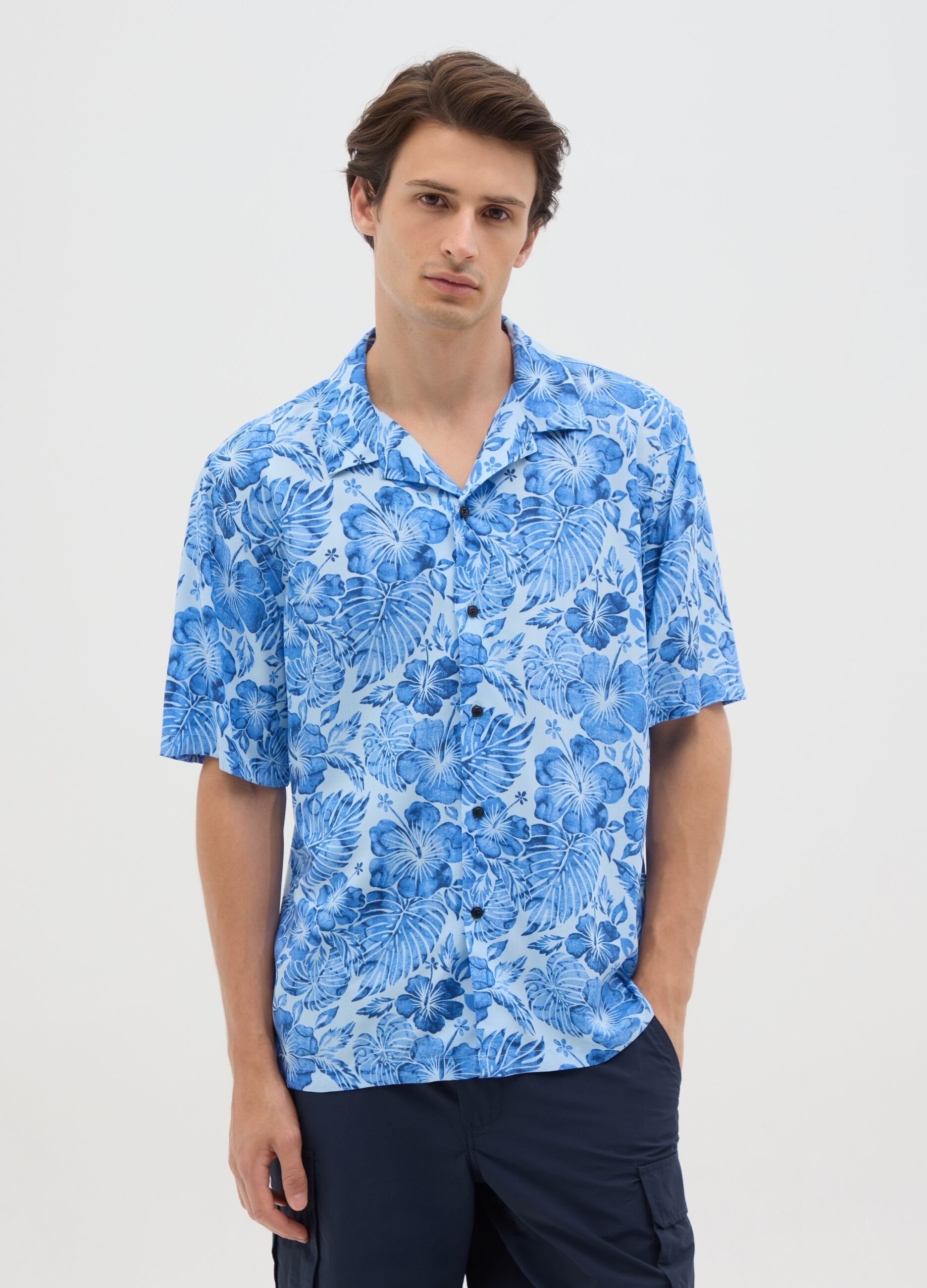 Men's Multicolour Viscose Shirt with Over Fit