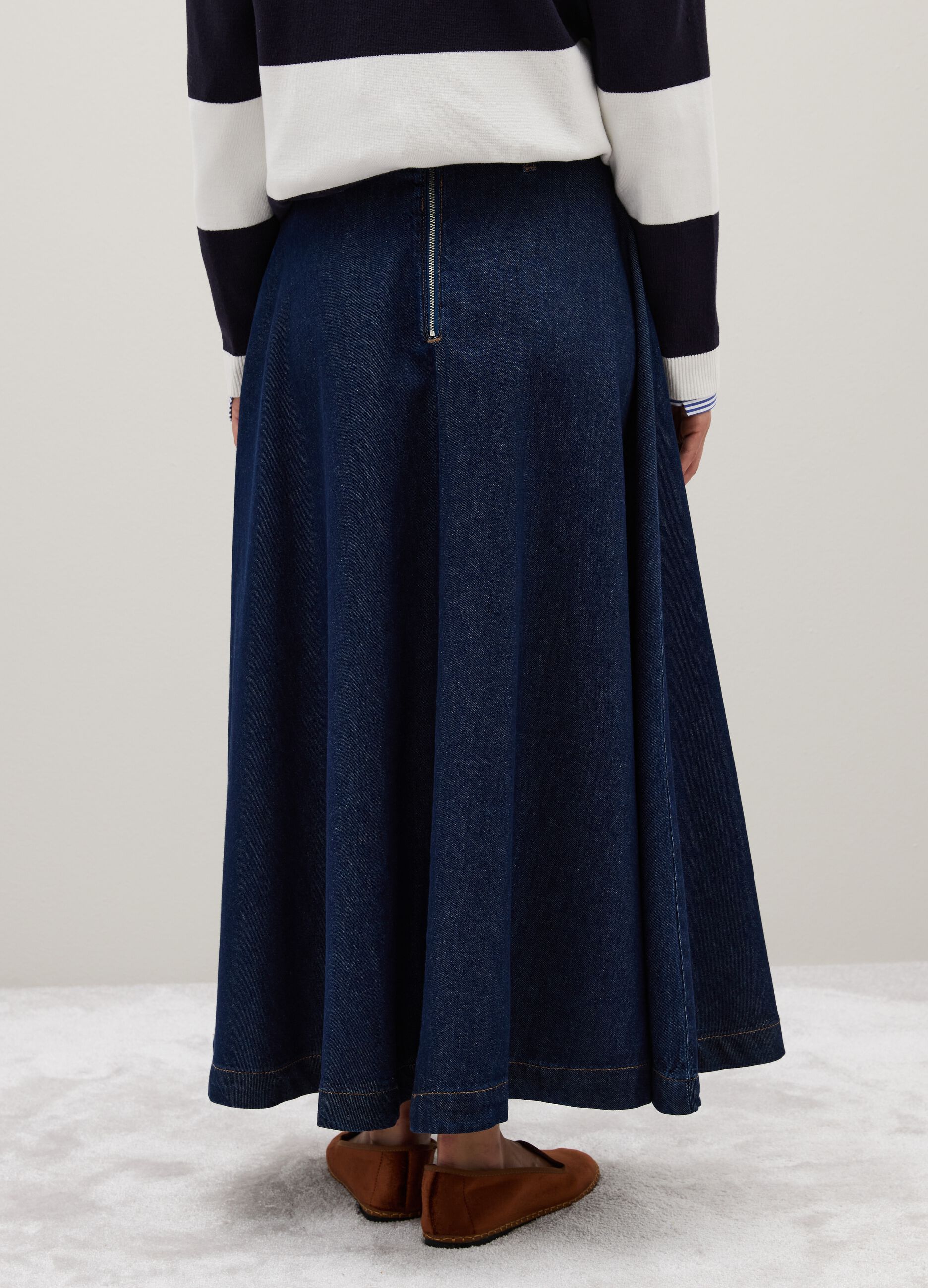 Long denim skirt in blue