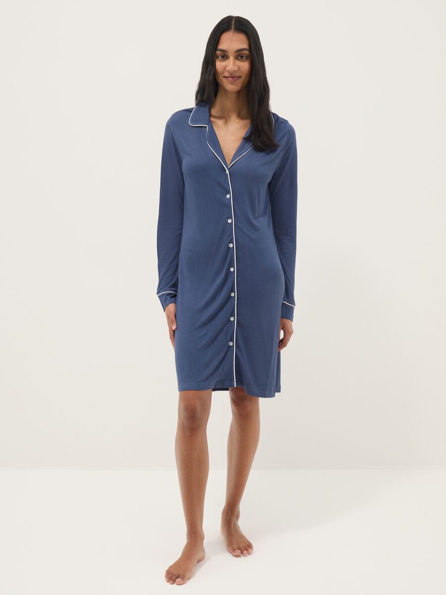 Pure blue viscose nightdress with buttons_0