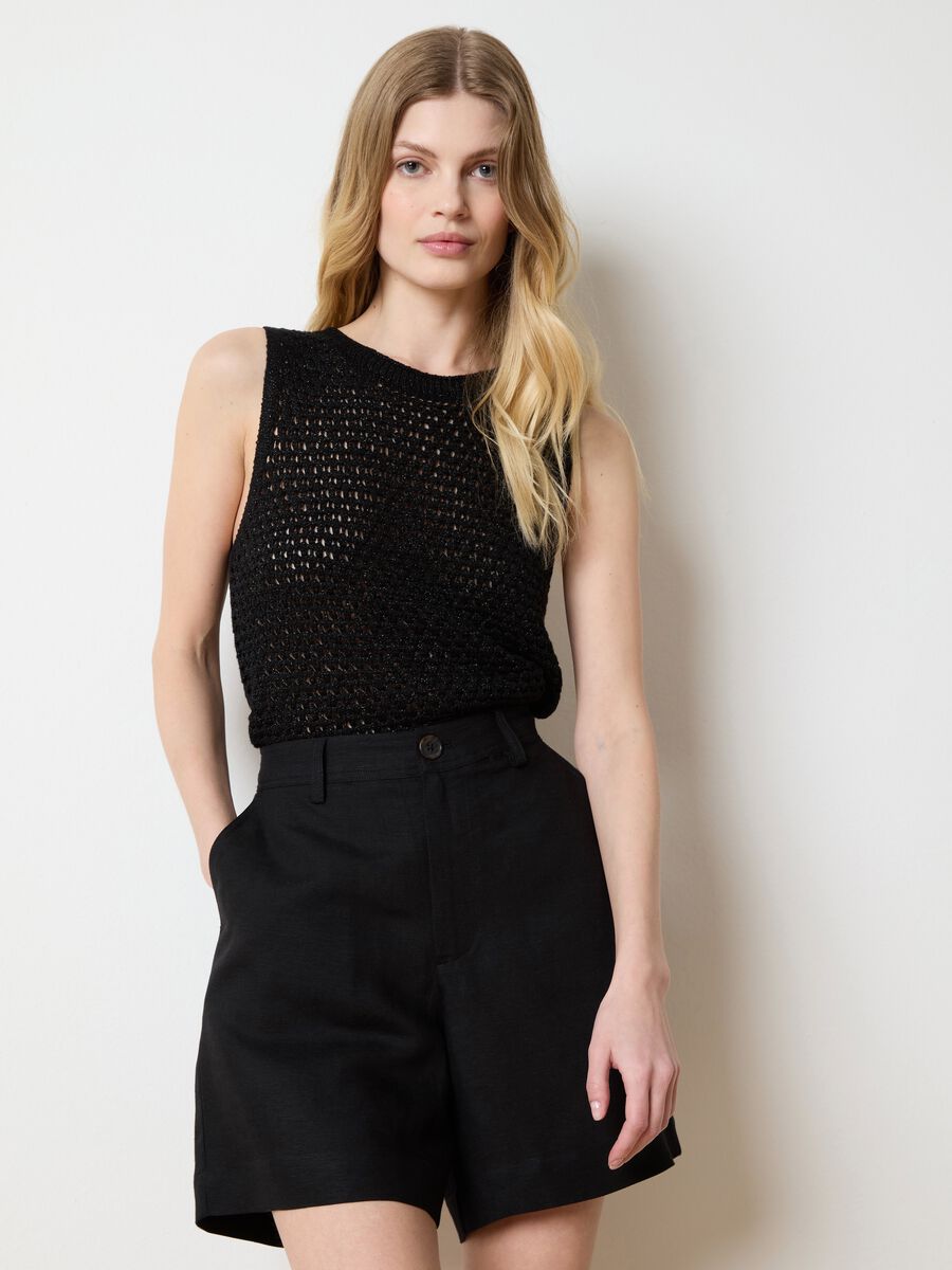 Black Bermuda shorts in linen and viscose_2