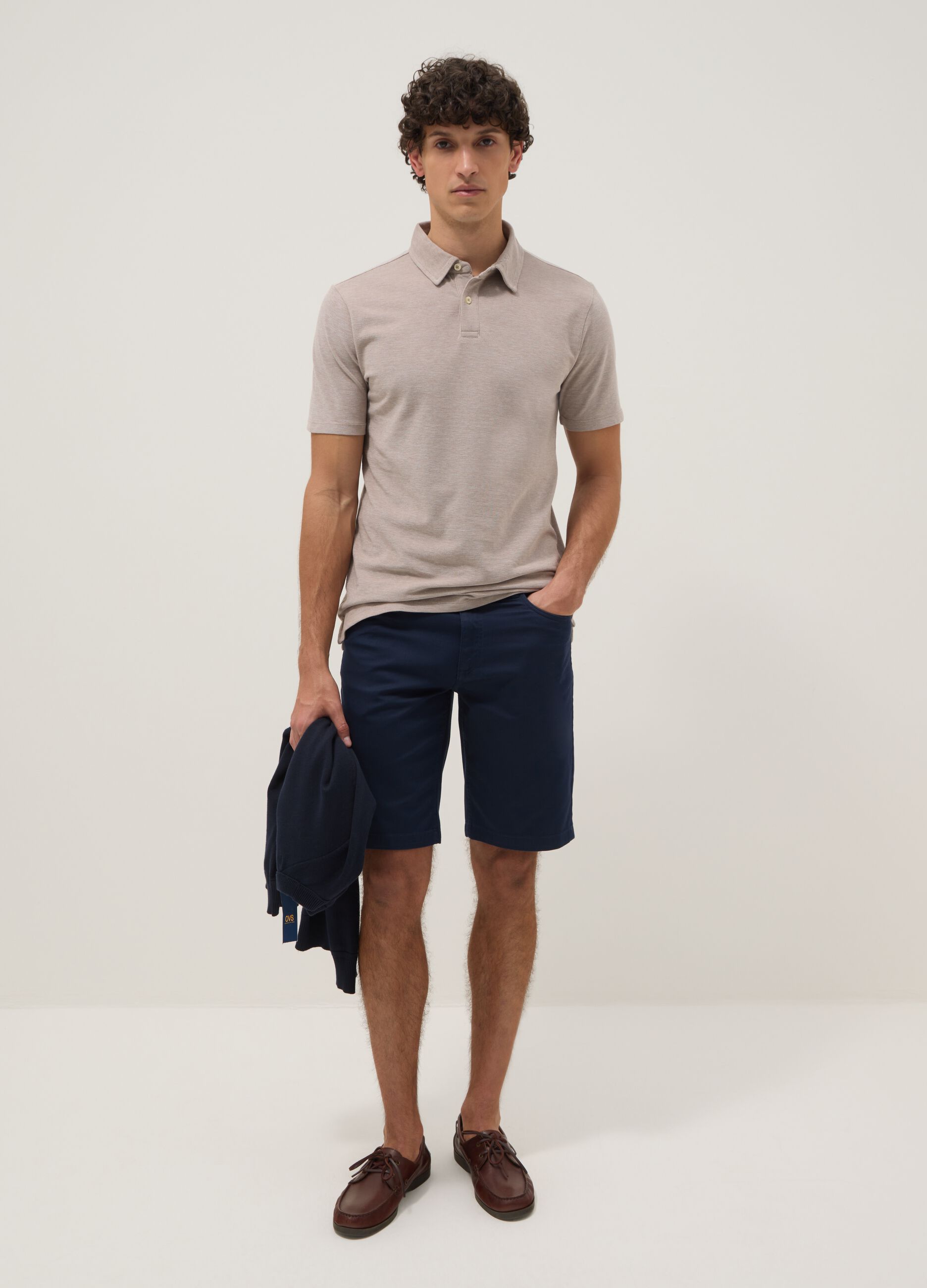 Polo beige in puro cotone a maniche corte