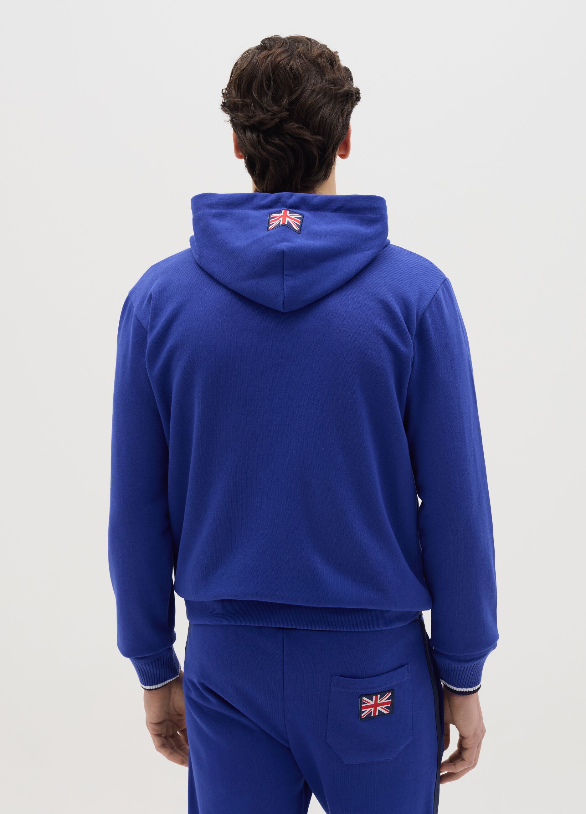 Blue full-zip sweatshirt with hood