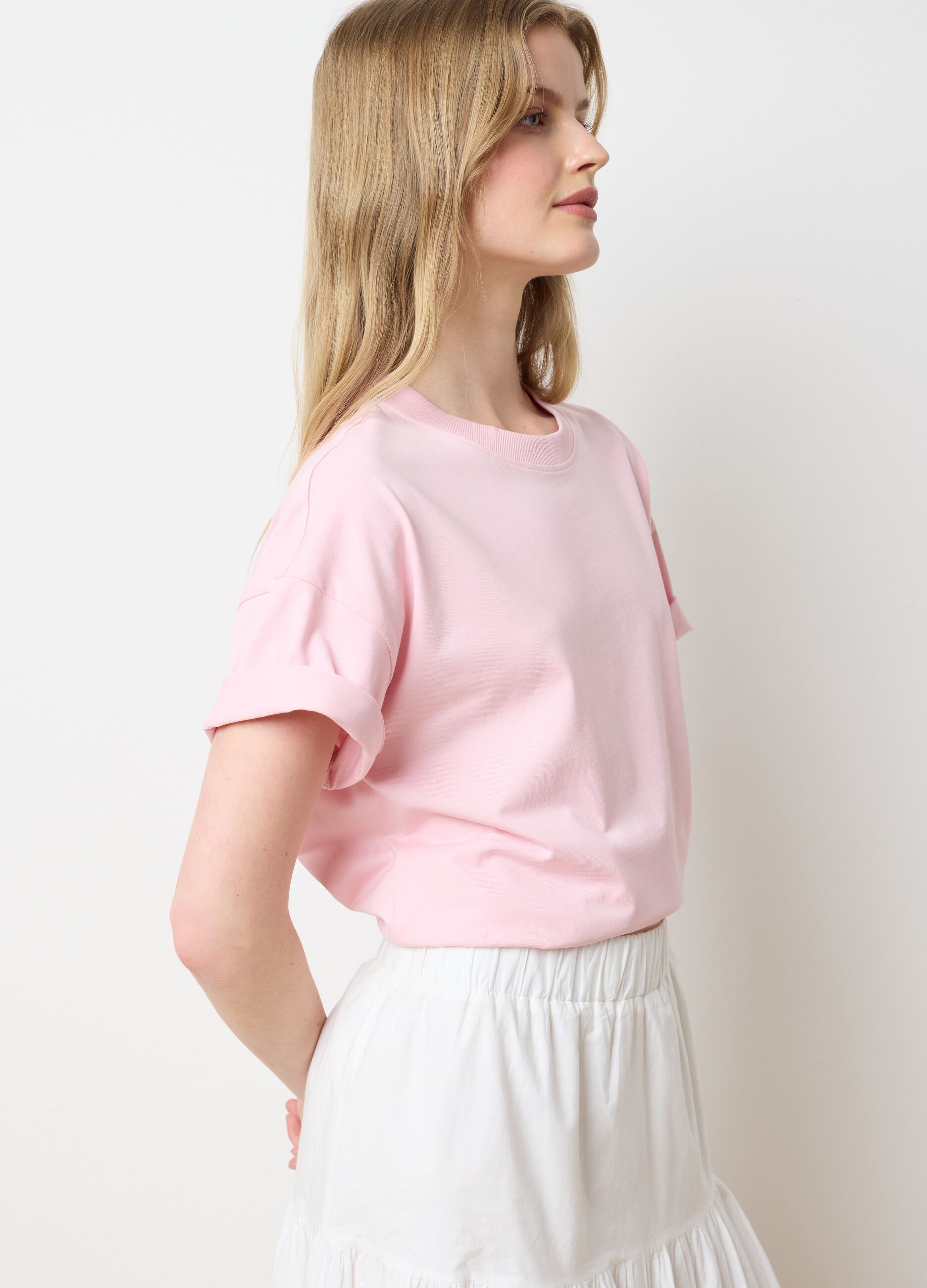 Pink crew neck organic cotton T-shirt Les Copains