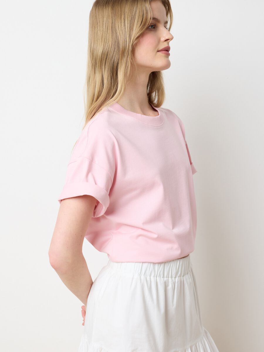 Pink crew neck organic cotton T-shirt Les Copains_0