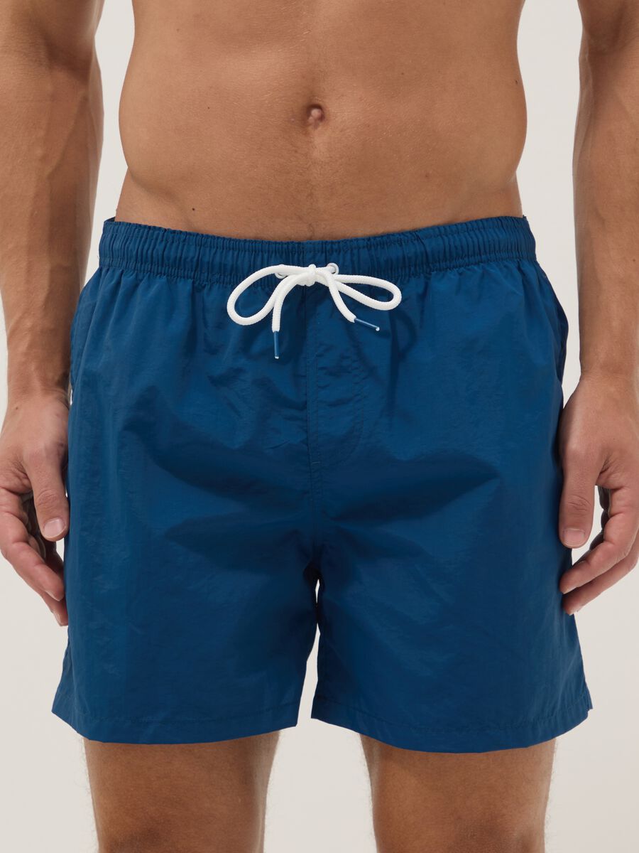 Blue regular-fit swim shorts with drawstring_1