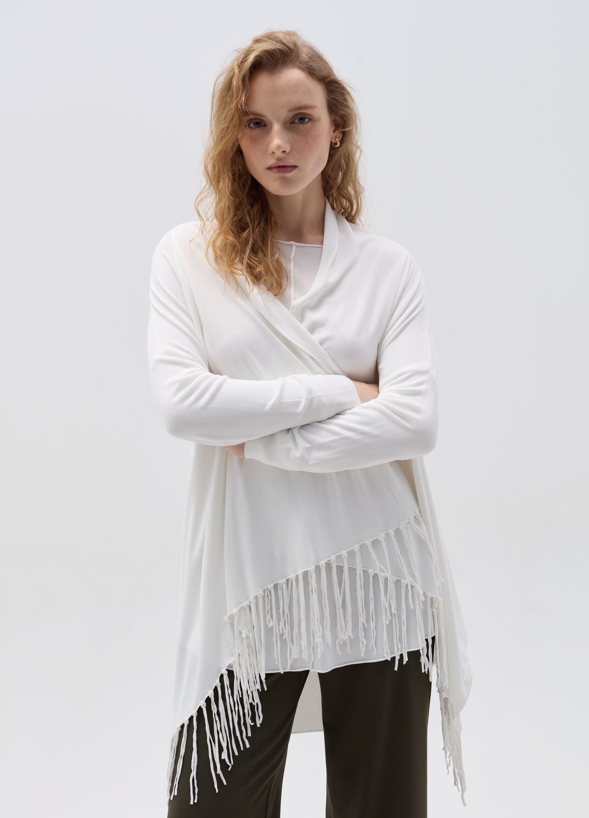 Open cardigan with fringing