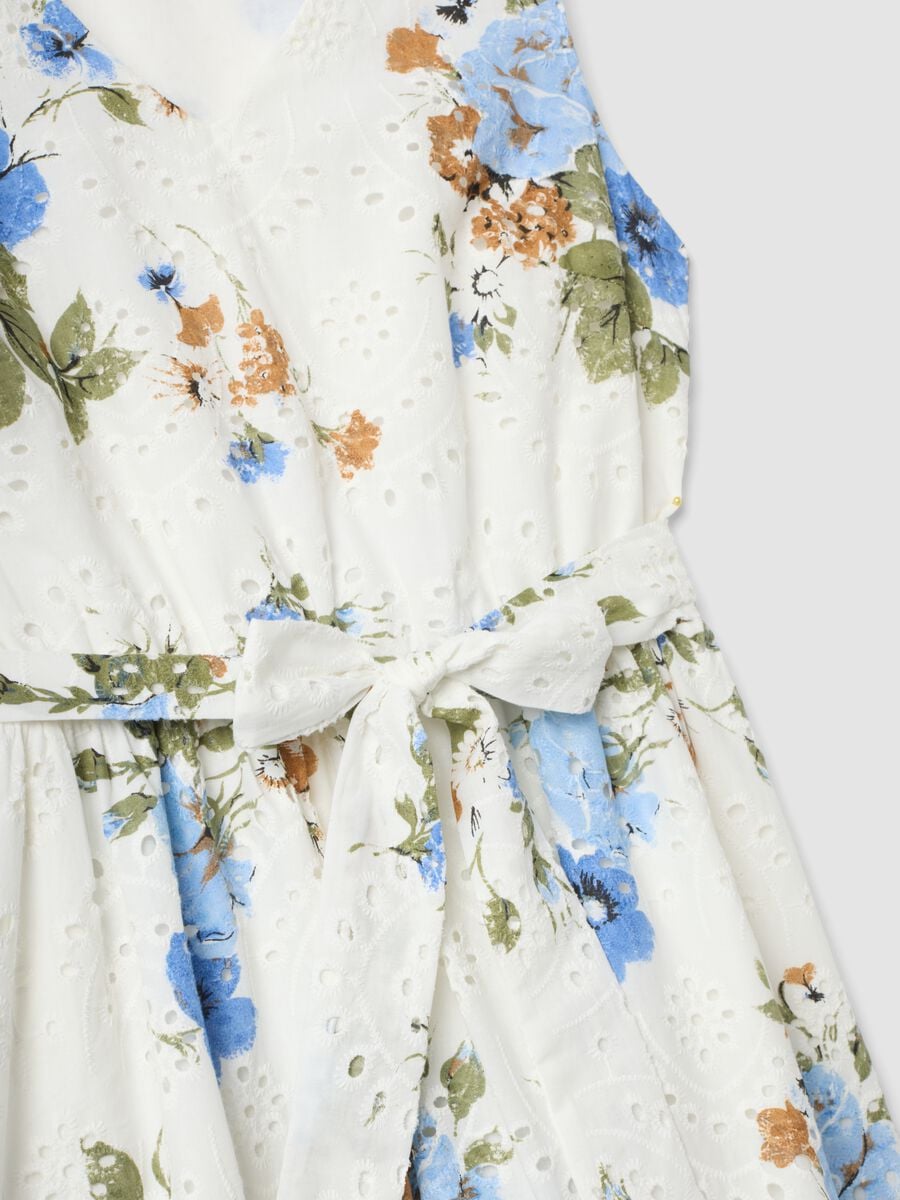 White pure cotton dress with floral print, regular fit_5