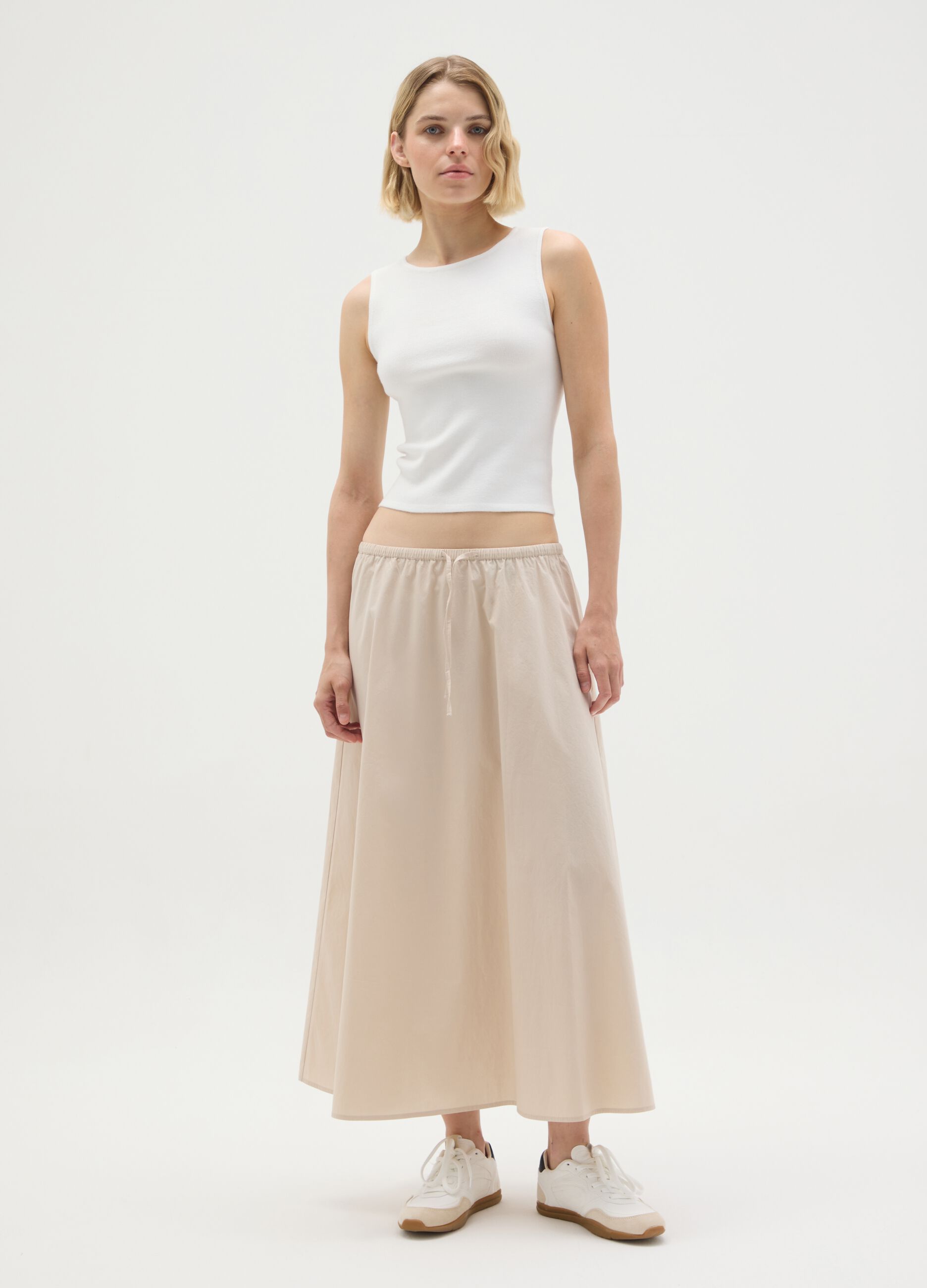 Women's Long Beige Pure Cotton Skirt