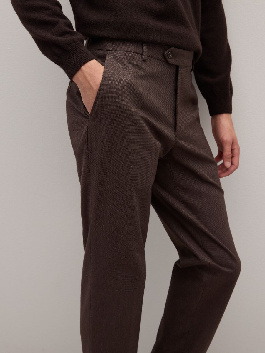 Brown Stretch Cotton Slim Fit Trousers_3