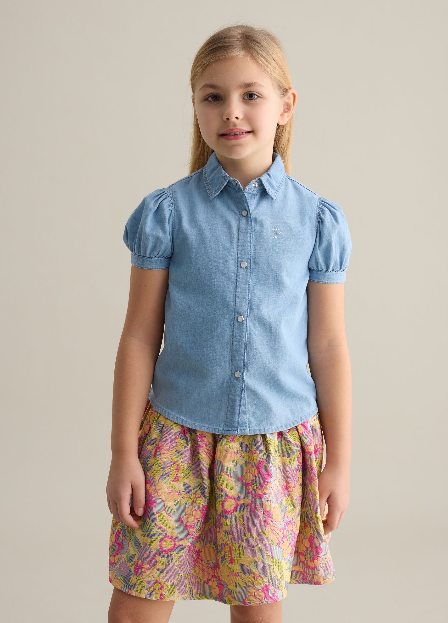 Denim shirt with diamanté logo