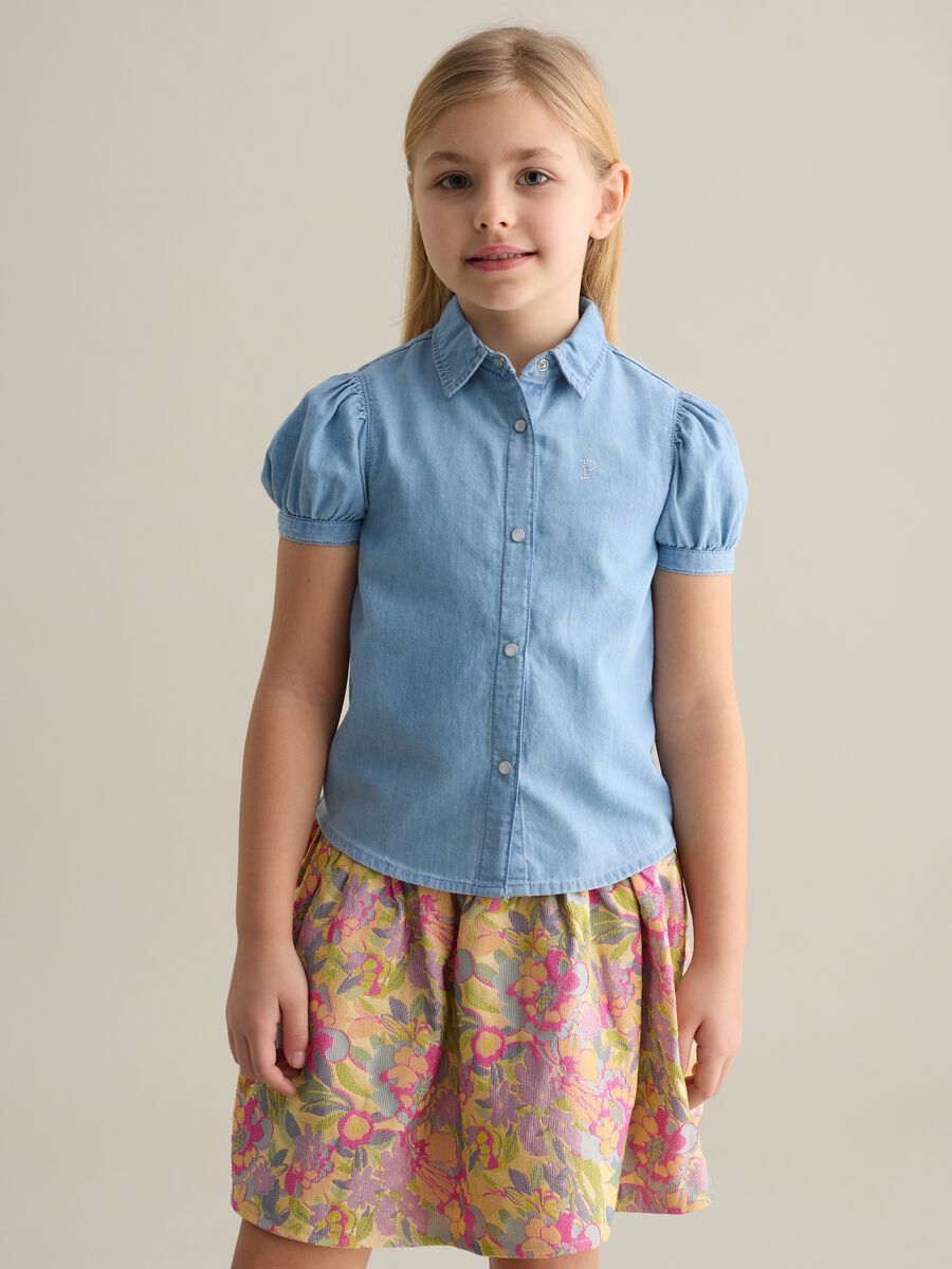 Denim shirt with diamanté logo_0