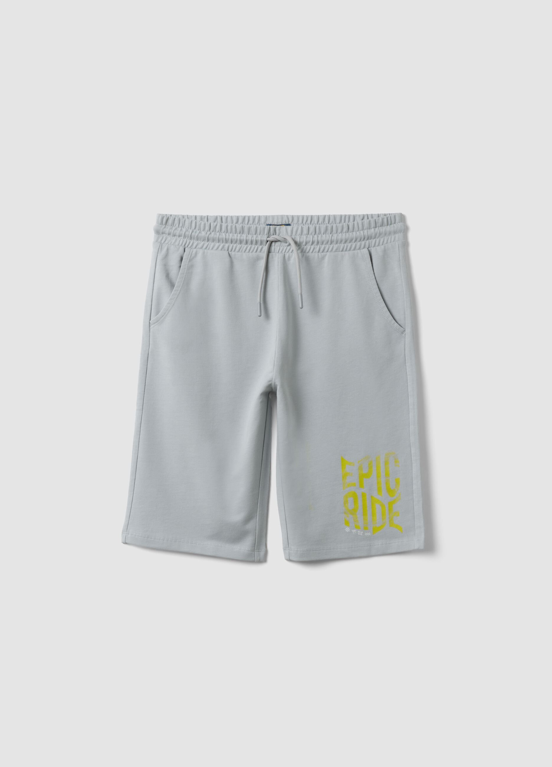 Grey pure cotton shorts with elasticated waist