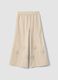 Girl's wide leg beige cotton trousers with floral embroidery_0