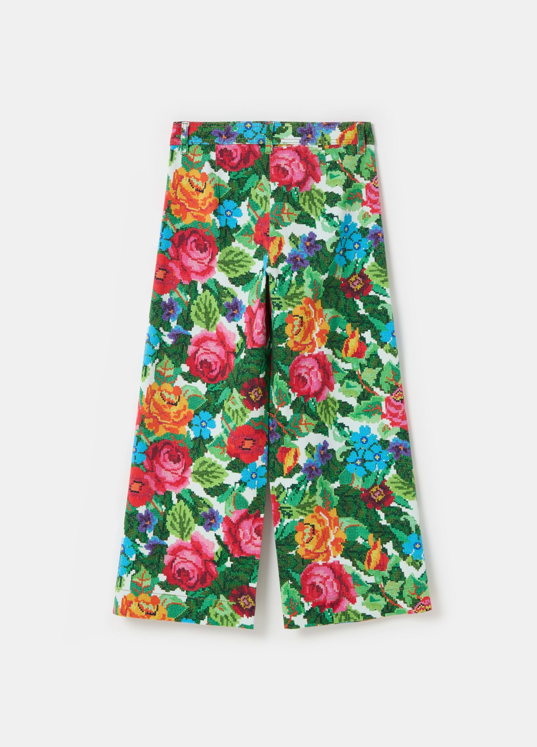 Pantalone wide leg floreale effetto ricamo