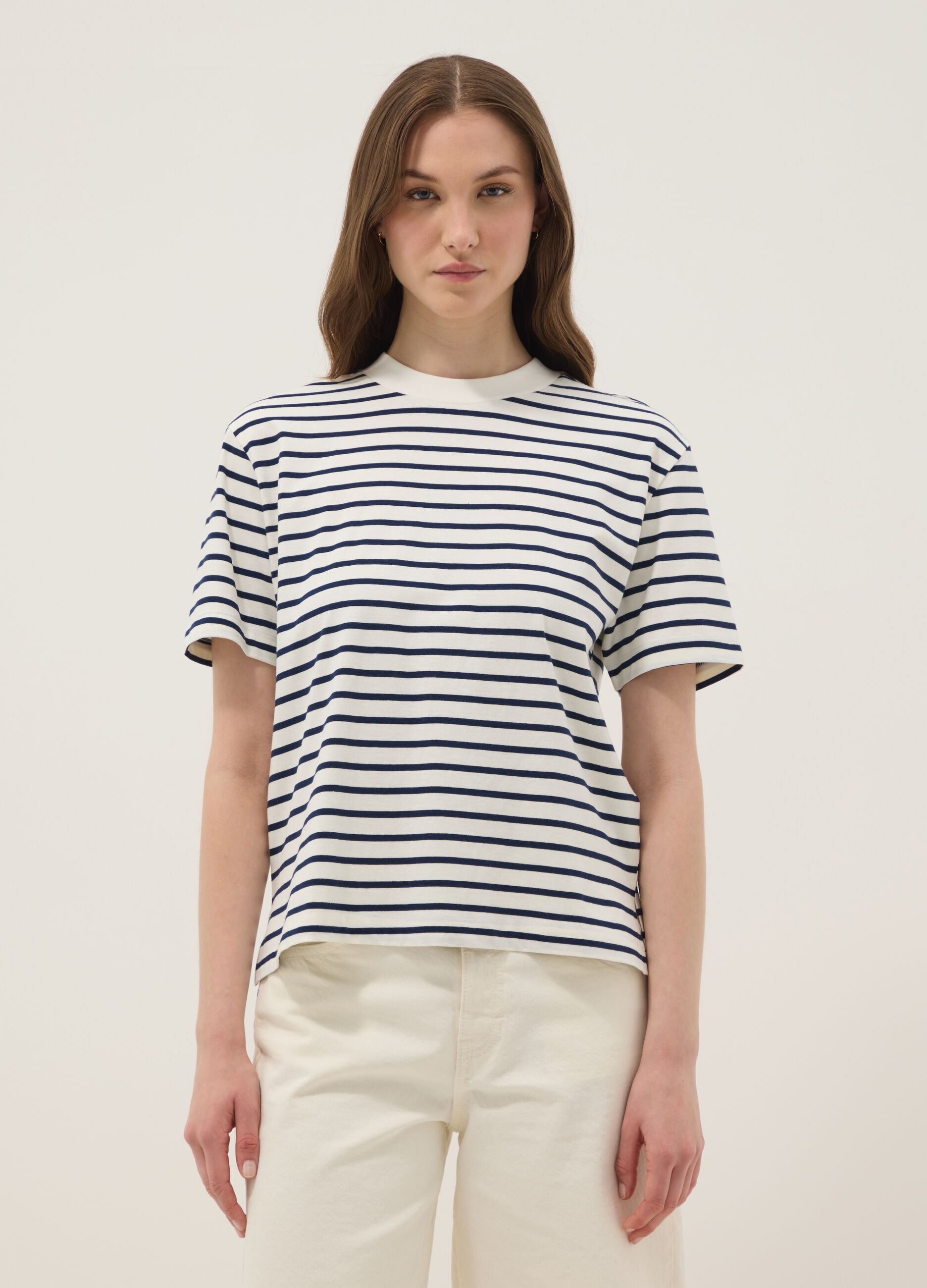 Blue pure cotton striped T-shirt