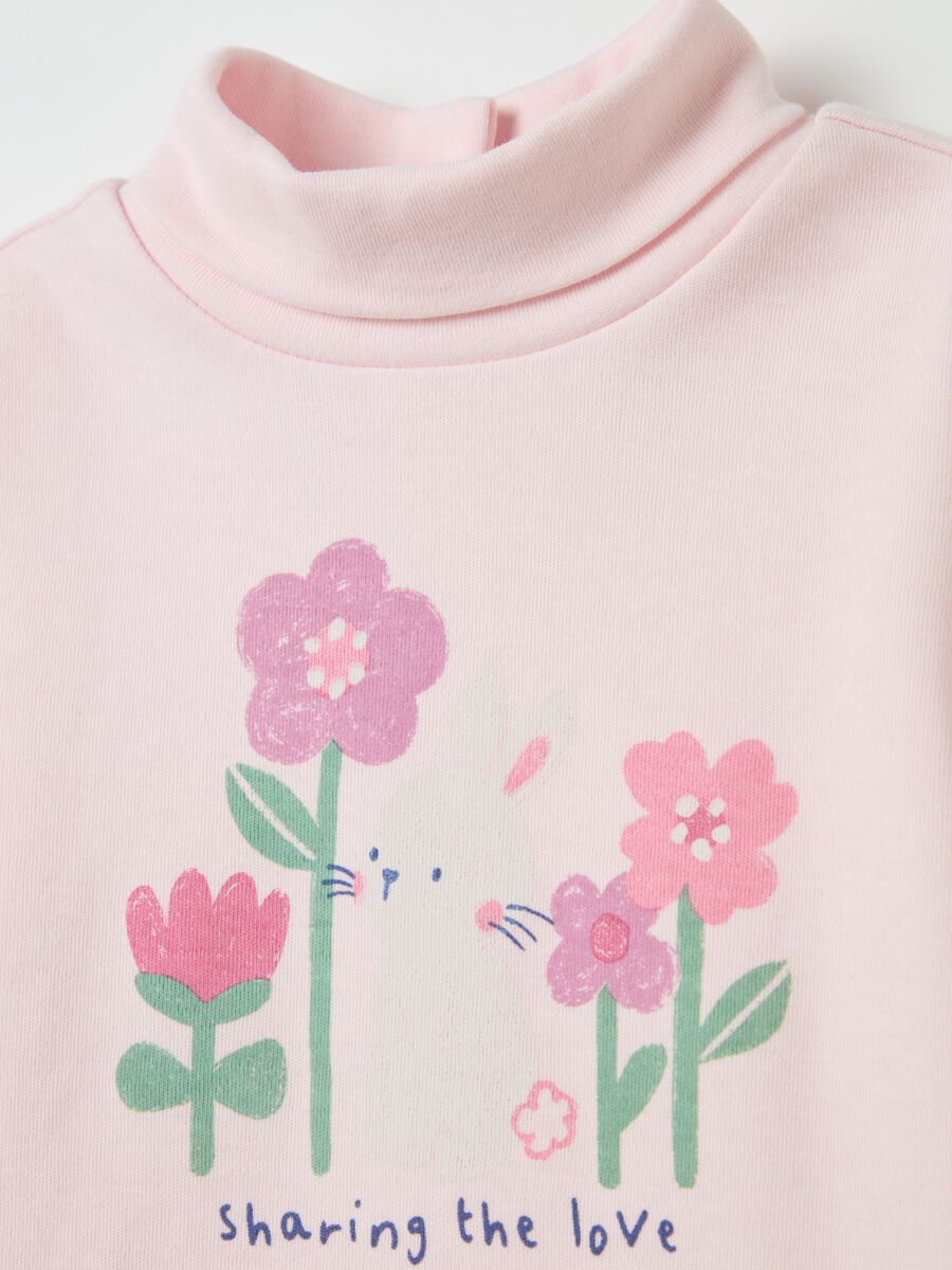 Cotton T-shirt with high neck and print_2