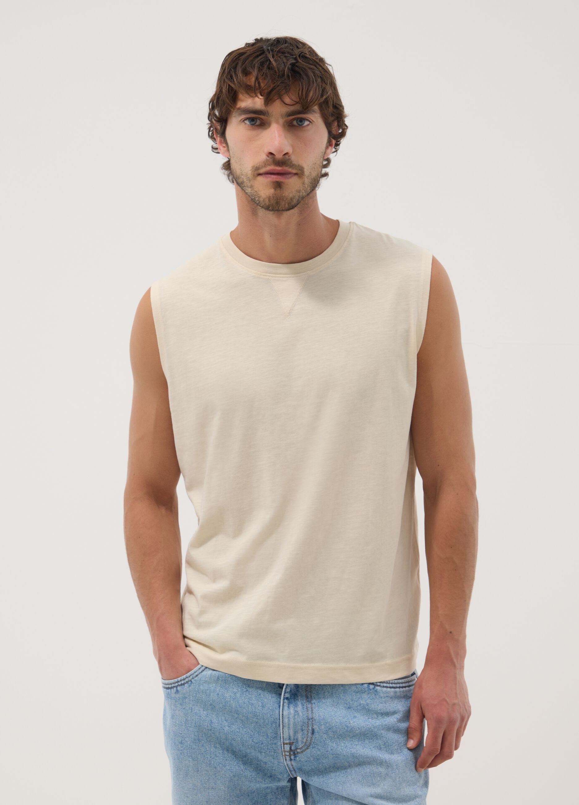 Beige pure cotton vest