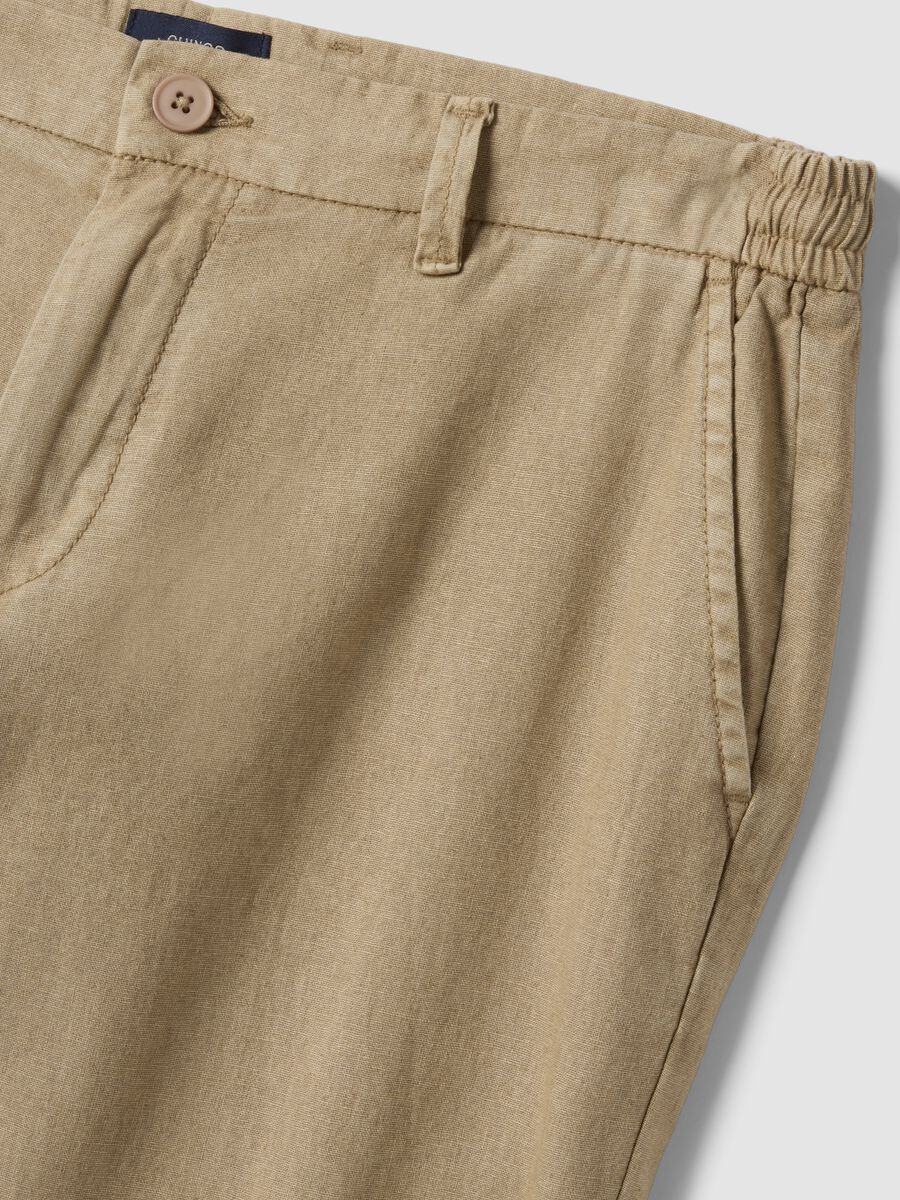 Pantaloni chino beige in misto lino e cotone regular fit_5