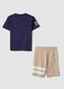 Completo blu e beige in puro cotone con t-shirt e shorts per bambino regular fit_1