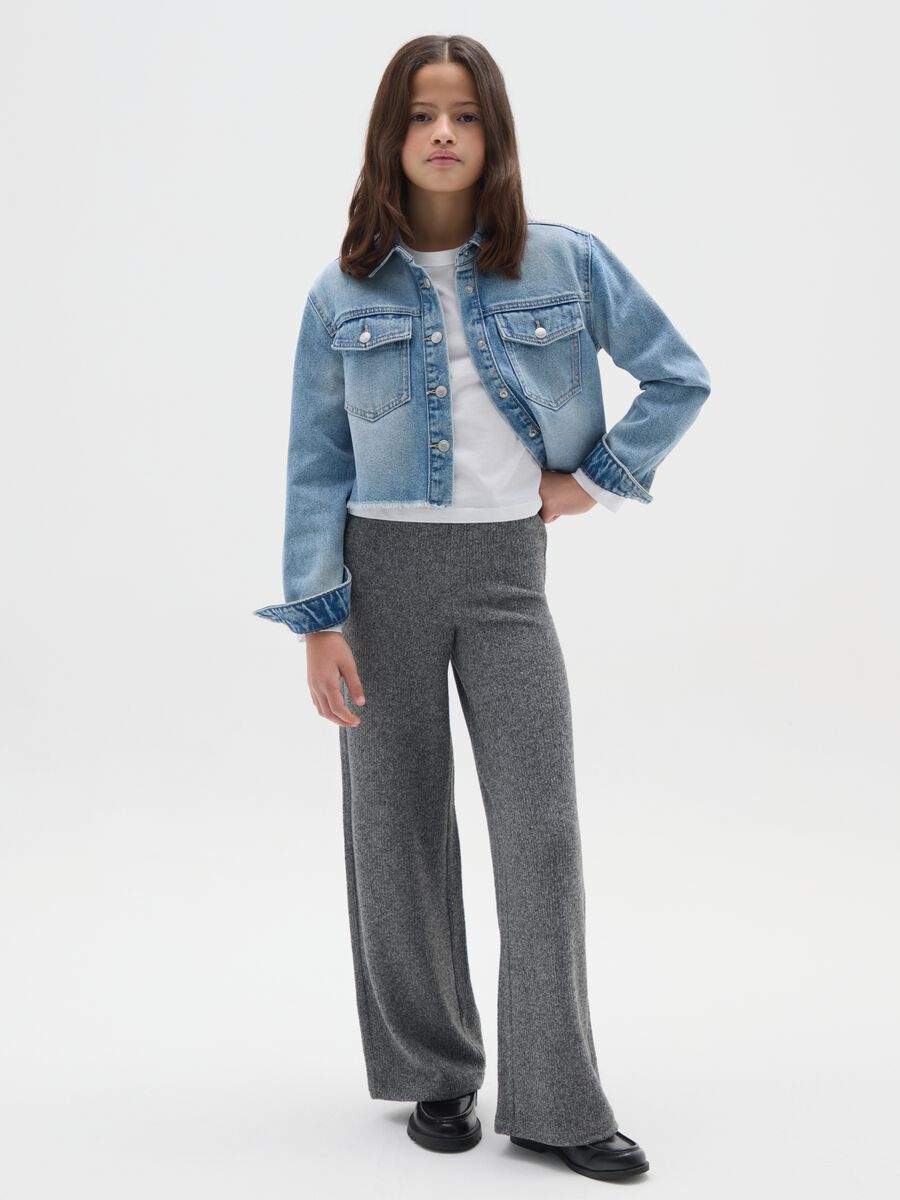 Girl's Grey Wide Leg Trousers in Stretch Fabric_0