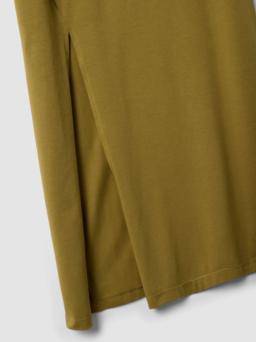 Green midi dress in stretch cotton with side slit_1