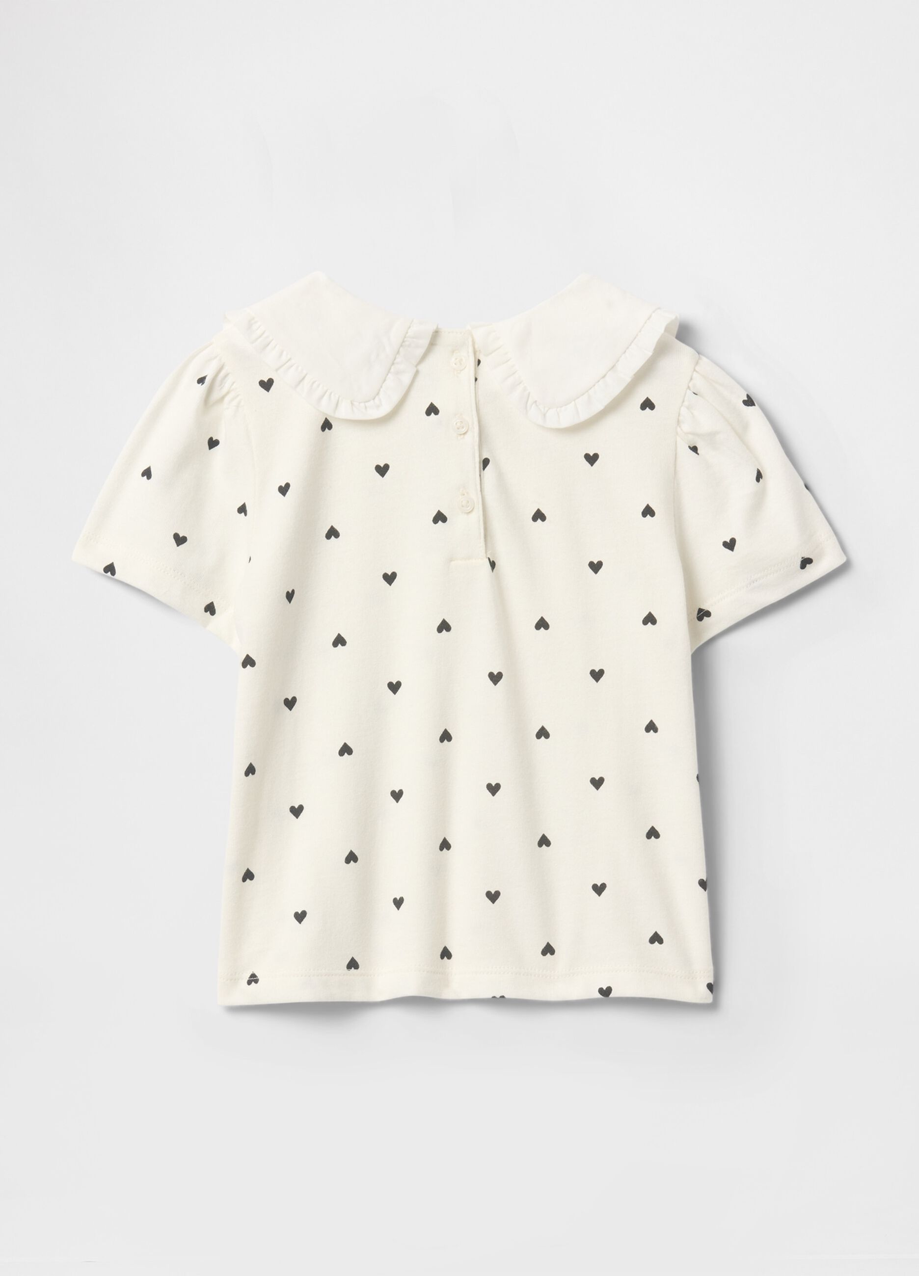 White heart t-shirt for girls with decorative collar in cotton