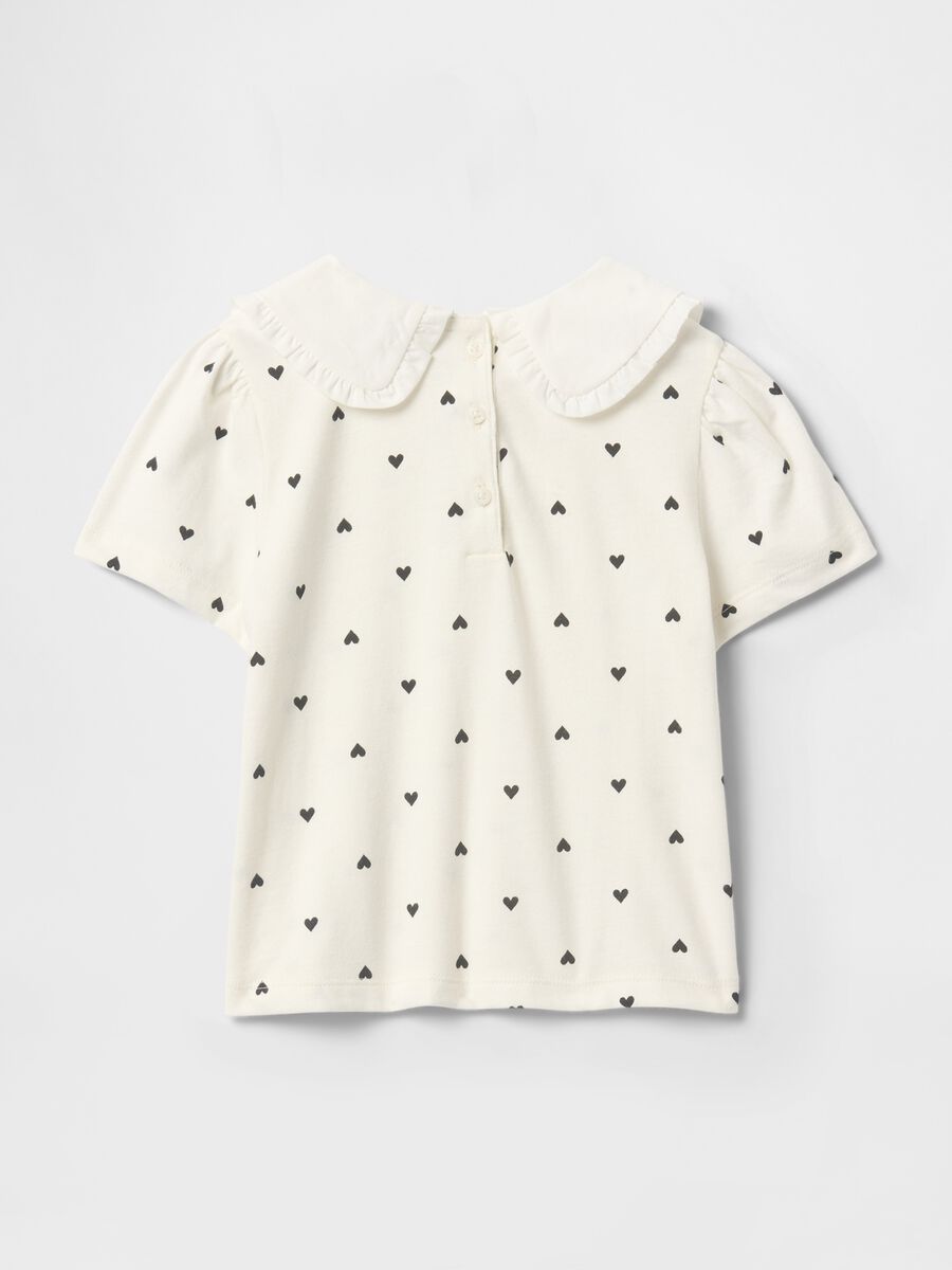 White heart t-shirt for girls with decorative collar in cotton_1