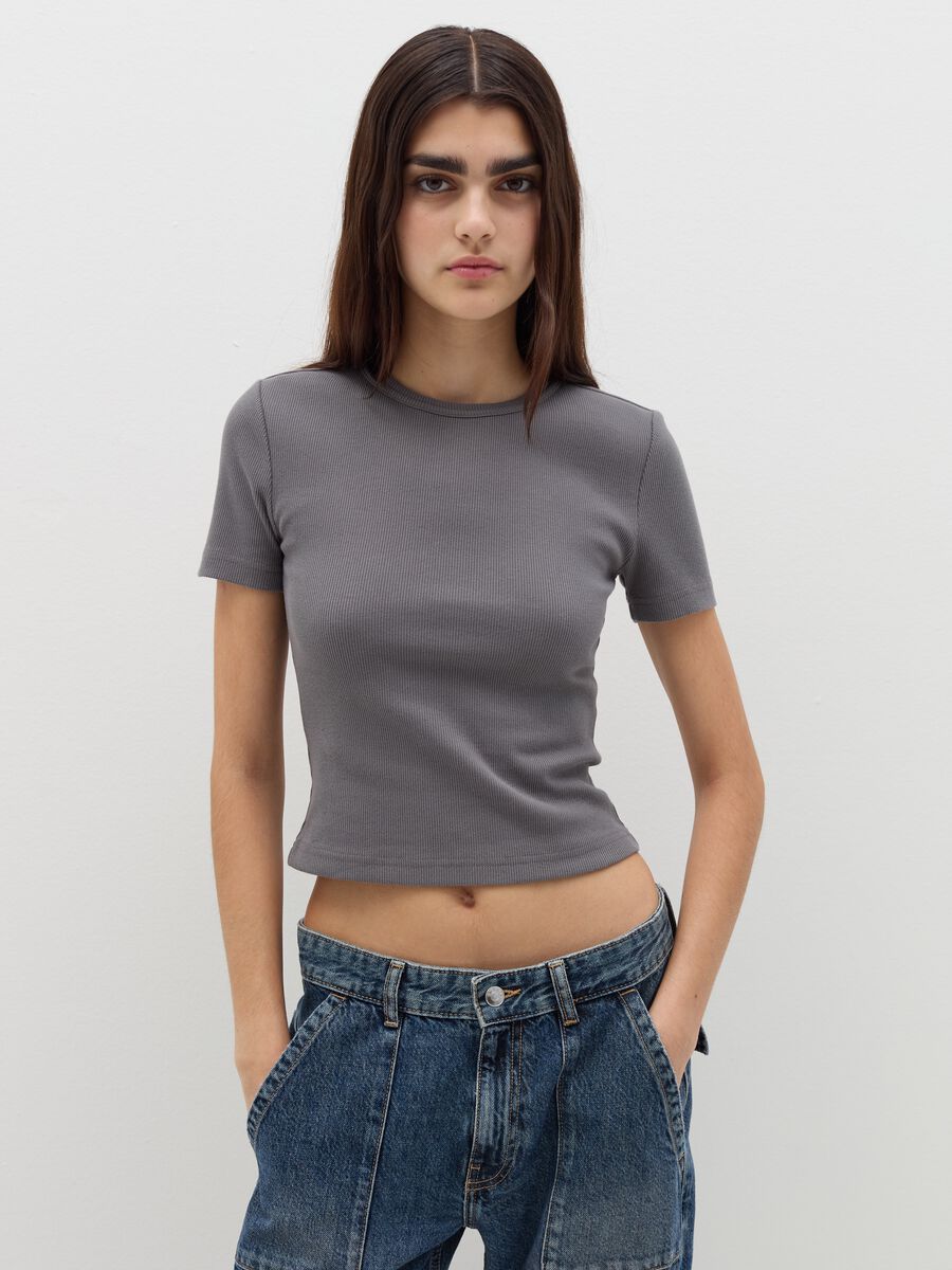 Ribbed T-shirt in stretch cotton_0