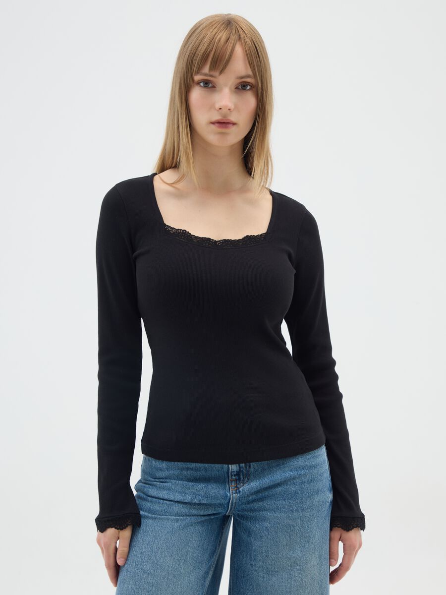 Maglia in misto cotone nera regular fit_0