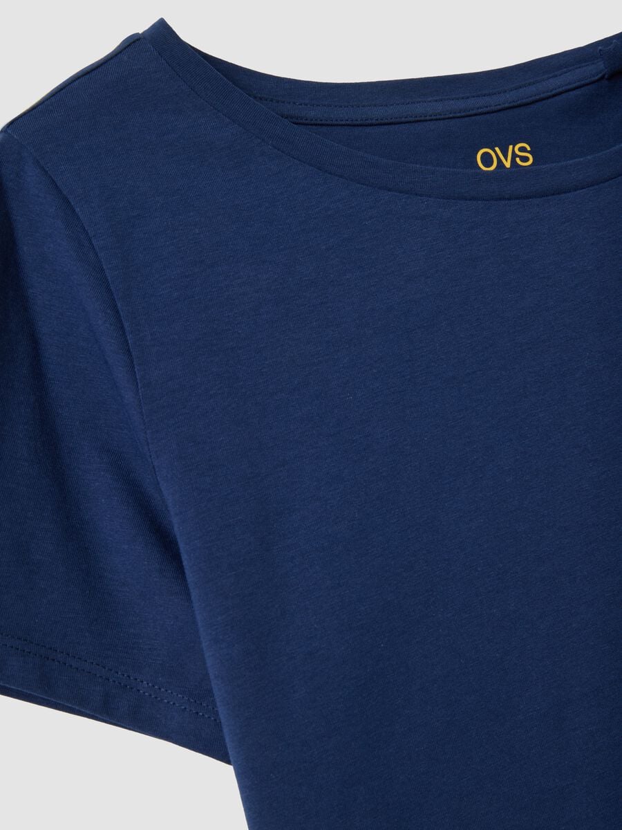 T-shirt blu in puro cotone a maniche corte_5