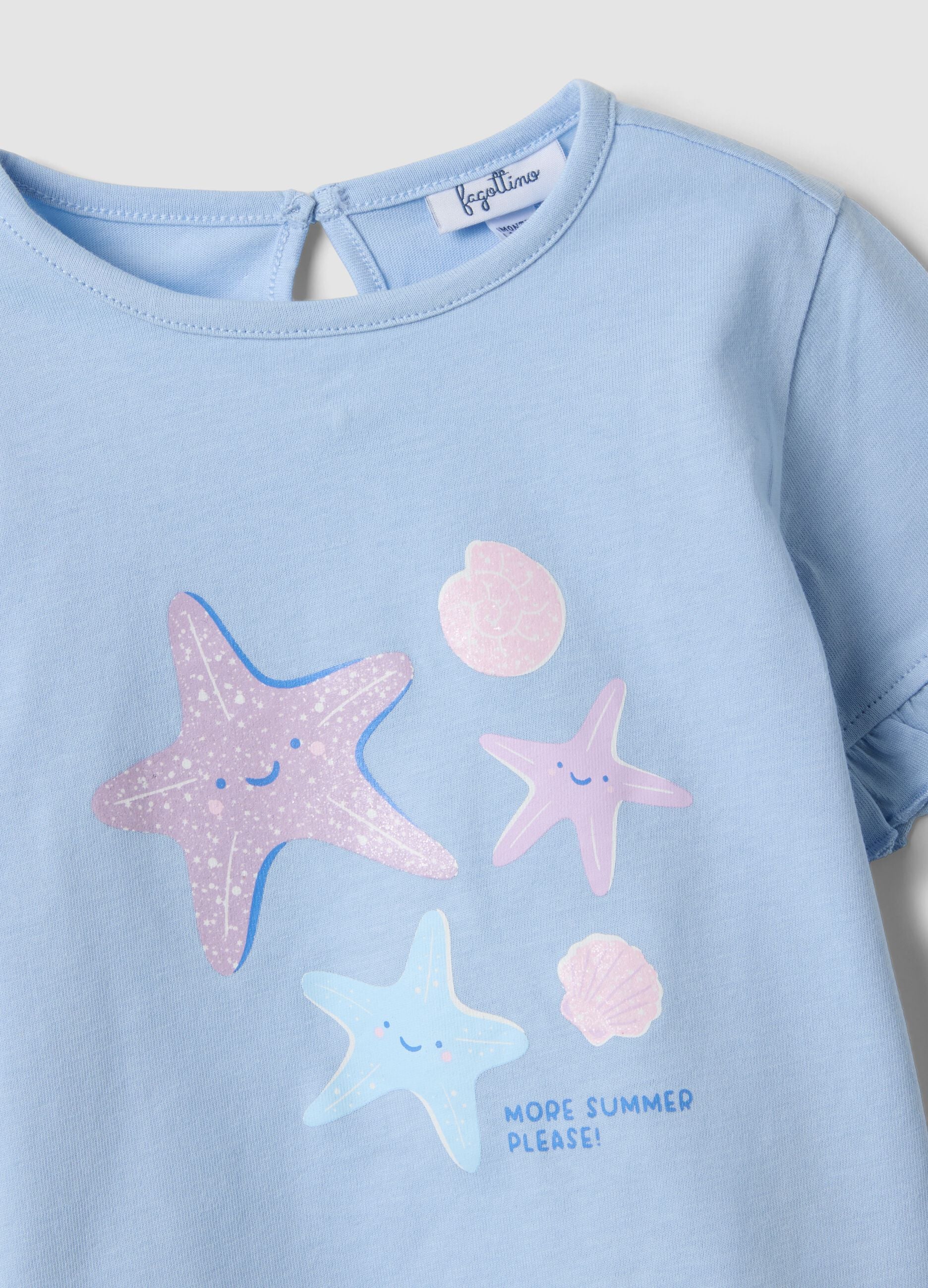 Completo azzurro in puro cotone con t-shirt e leggings per bimba regular fit