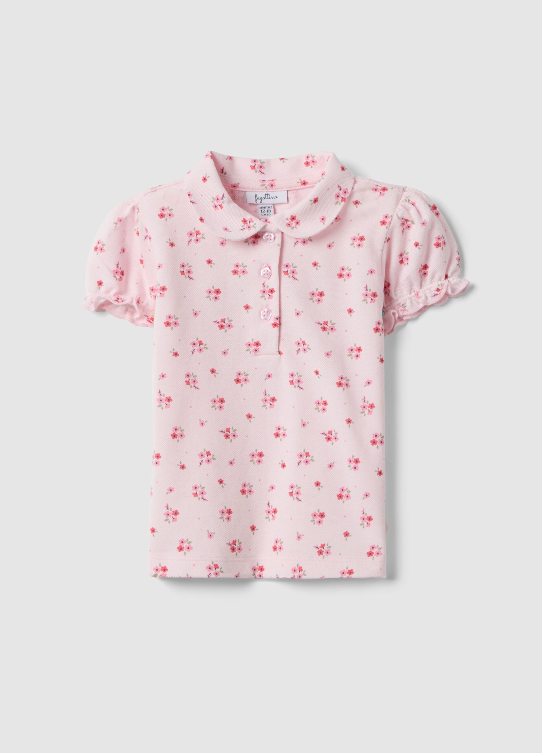 Polo in puro cotone rosa da bimba regular fit con motivo floreale