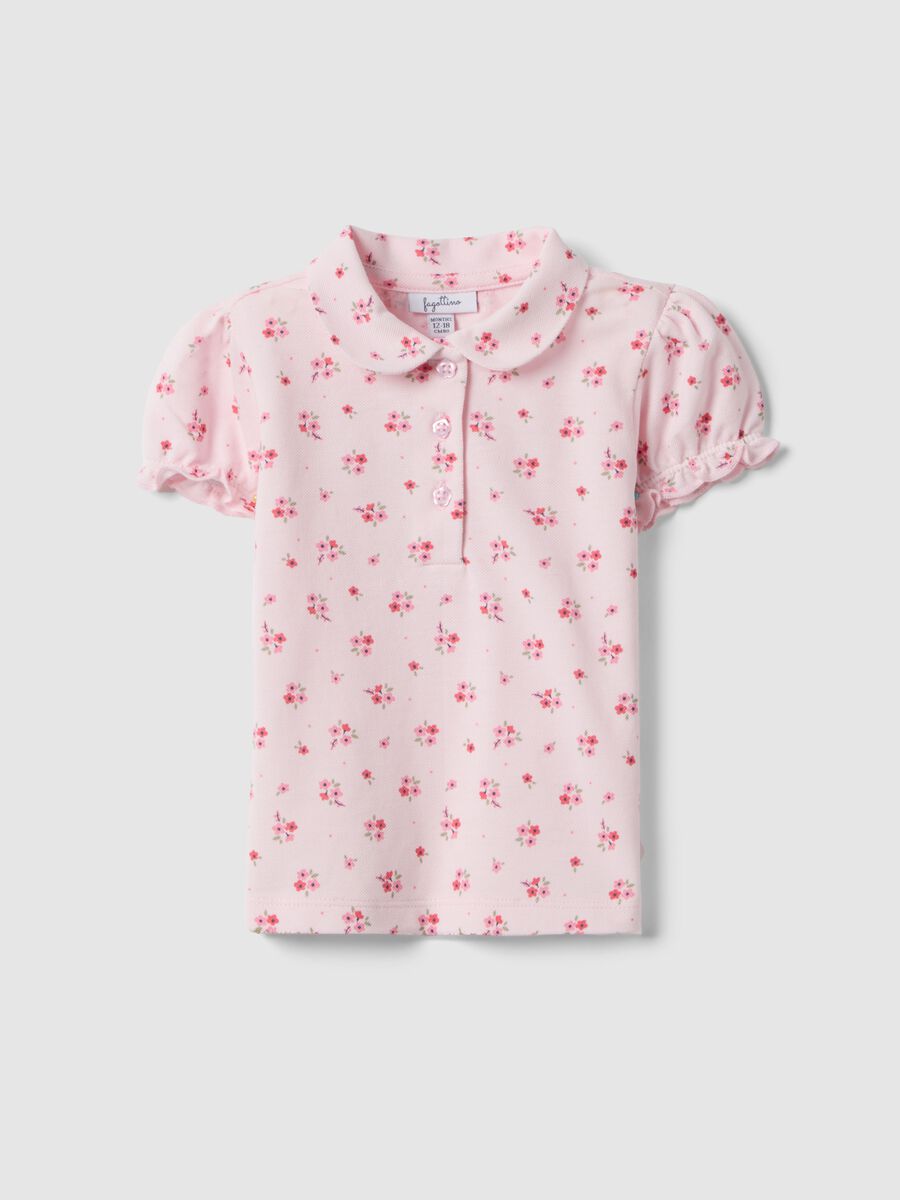 Girls' pure cotton pink polo with floral pattern, regular fit_0