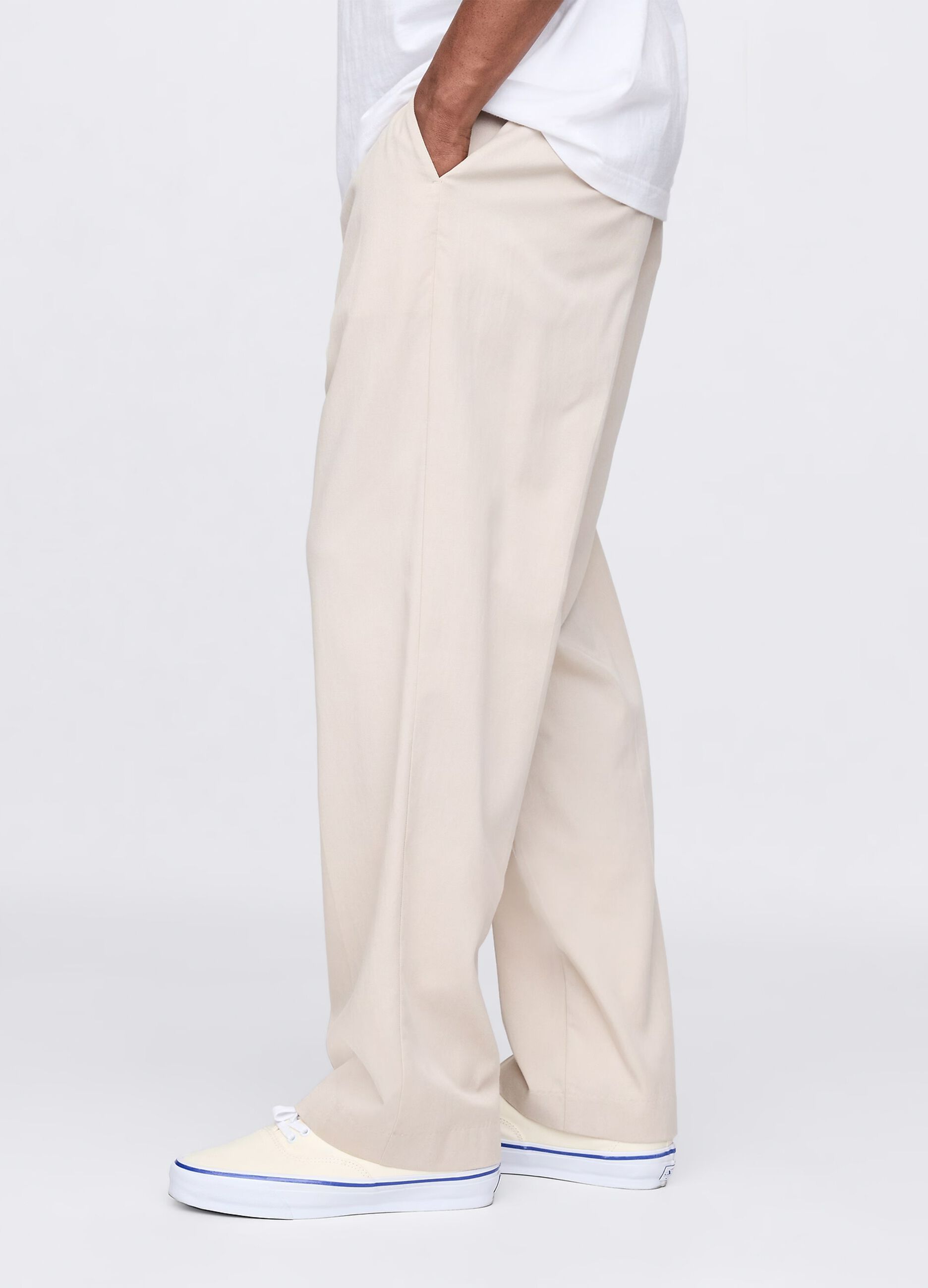 Beige wide-leg trousers in Lyocell and cotton