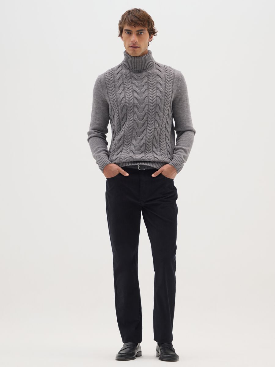 Black Slim Fit Stretch Cotton Trousers_0