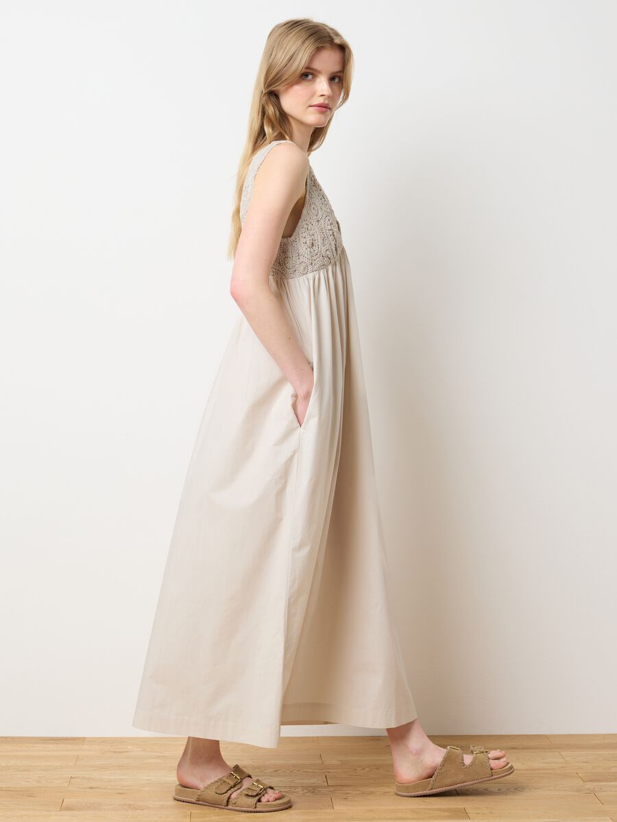 Women's long beige pure cotton dress over_1