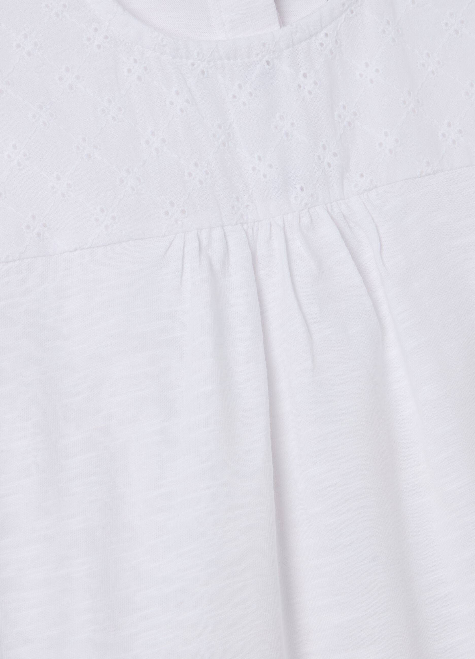 Cotton T-shirt with broderie anglaise insert